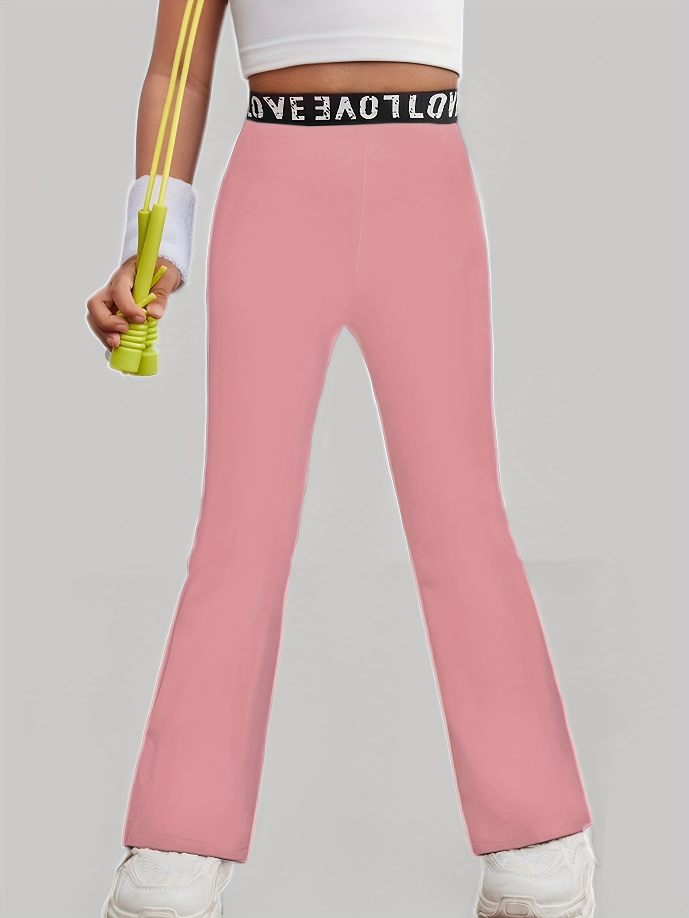 Girls Flare Pants All Season Letter Print Solid Stretch Ages 3+ - 图片 12
