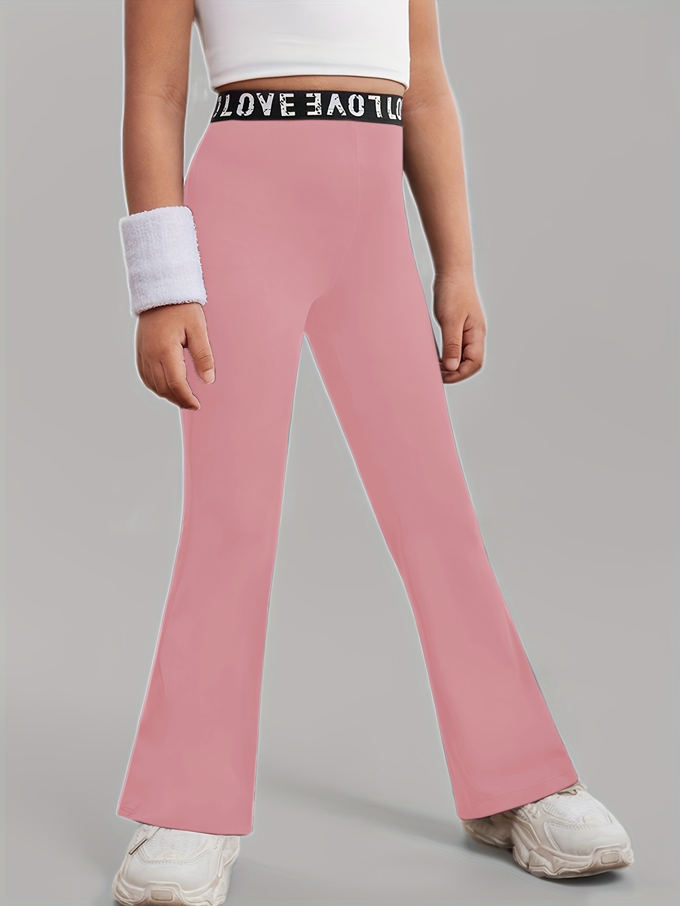Girls Flare Pants All Season Letter Print Solid Stretch Ages 3+ - 图片 2