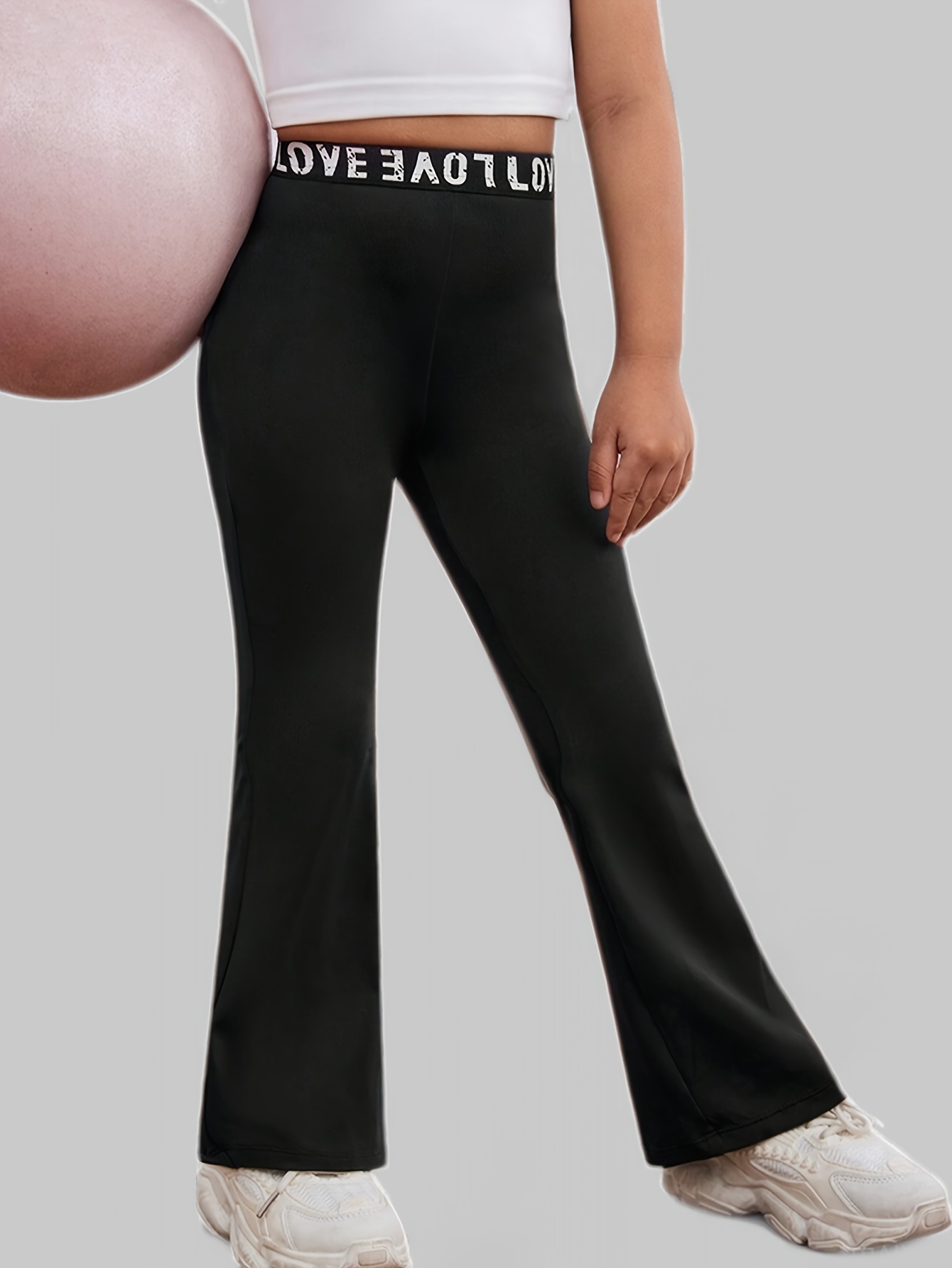 Girls Flare Pants All Season Letter Print Solid Stretch Ages 3+ - 图片 20