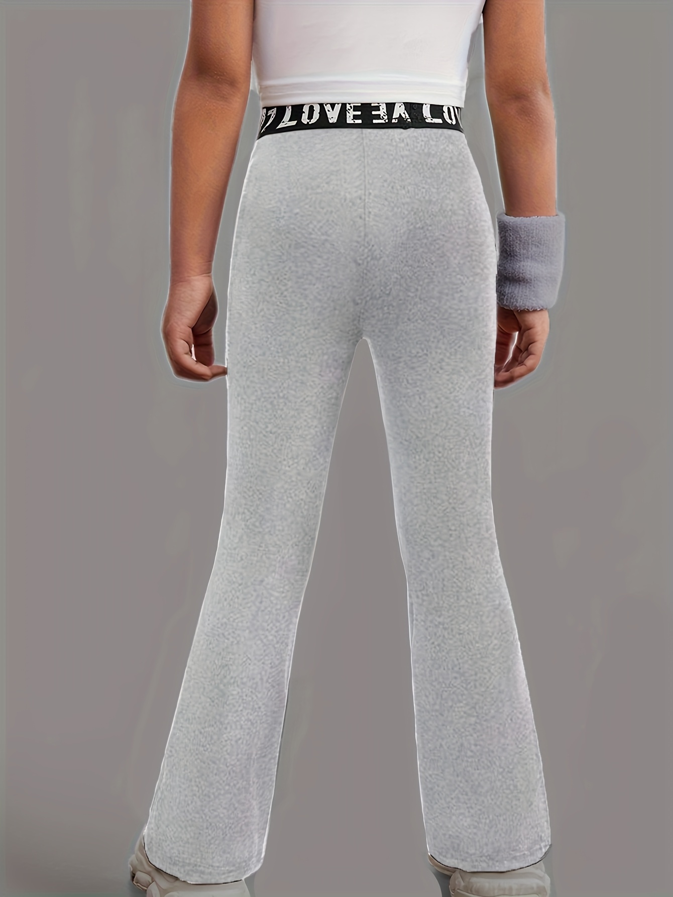 Girls Flare Pants All Season Letter Print Solid Stretch Ages 3+ - 图片 5