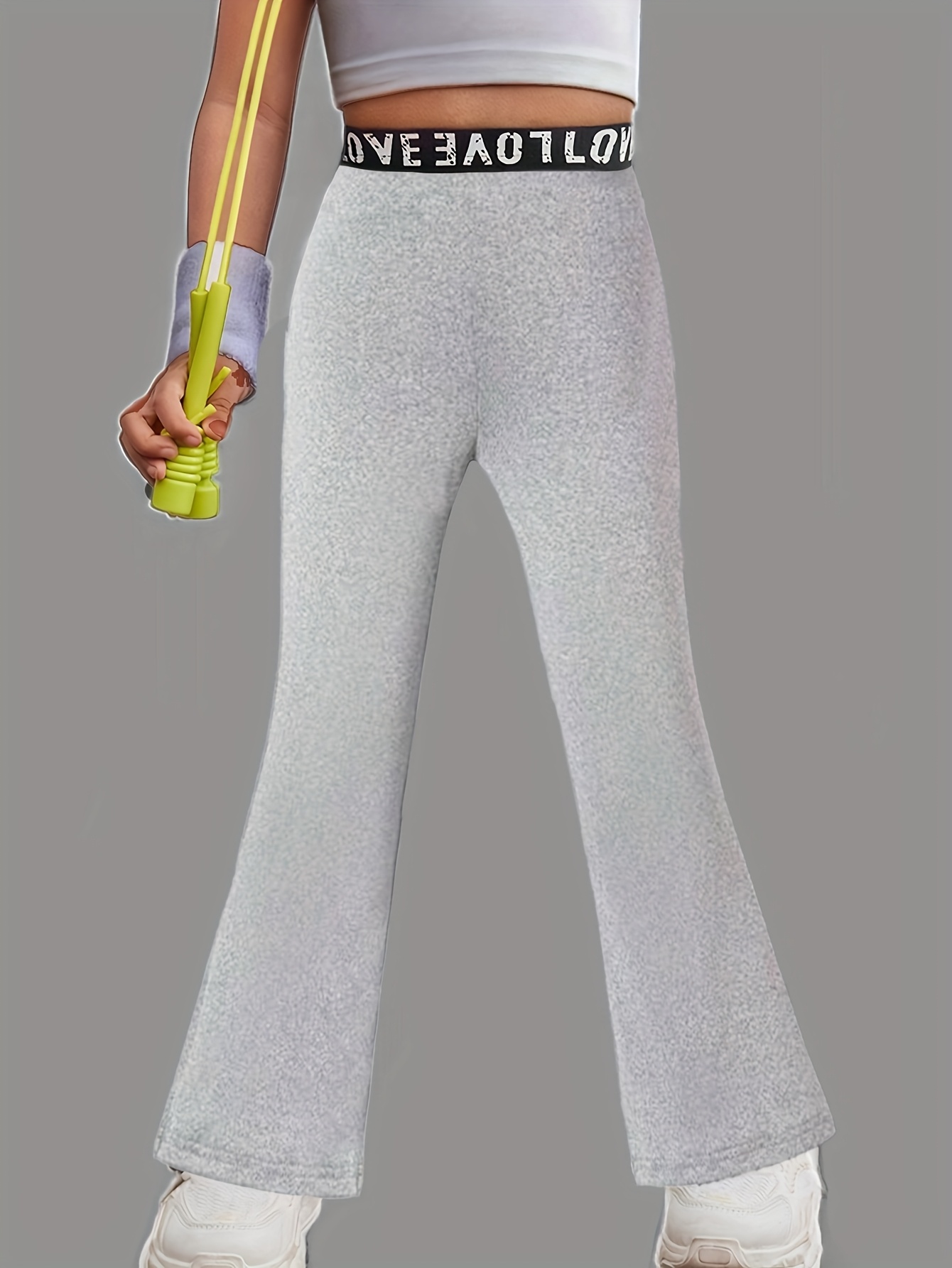 Girls Flare Pants All Season Letter Print Solid Stretch Ages 3+ - 图片 6