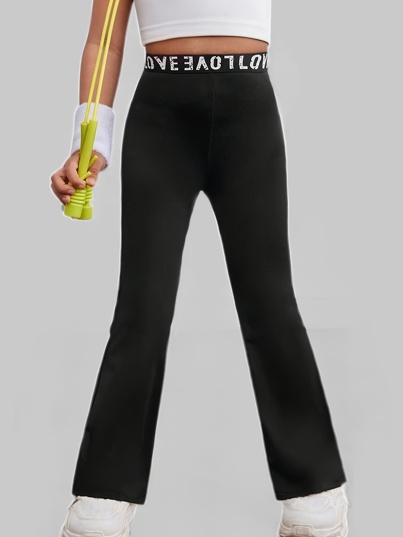 Girls Flare Pants All Season Letter Print Solid Stretch Ages 3+ - 图片 18