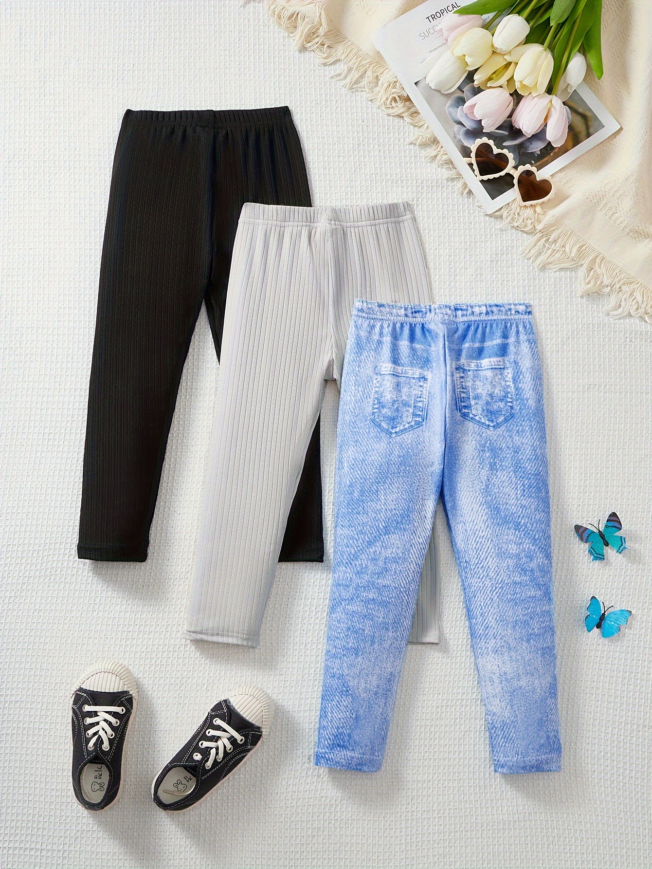 Girls Leggings All Season 3-Piece Stretch Comfort Ages 3-10 - 图片 3