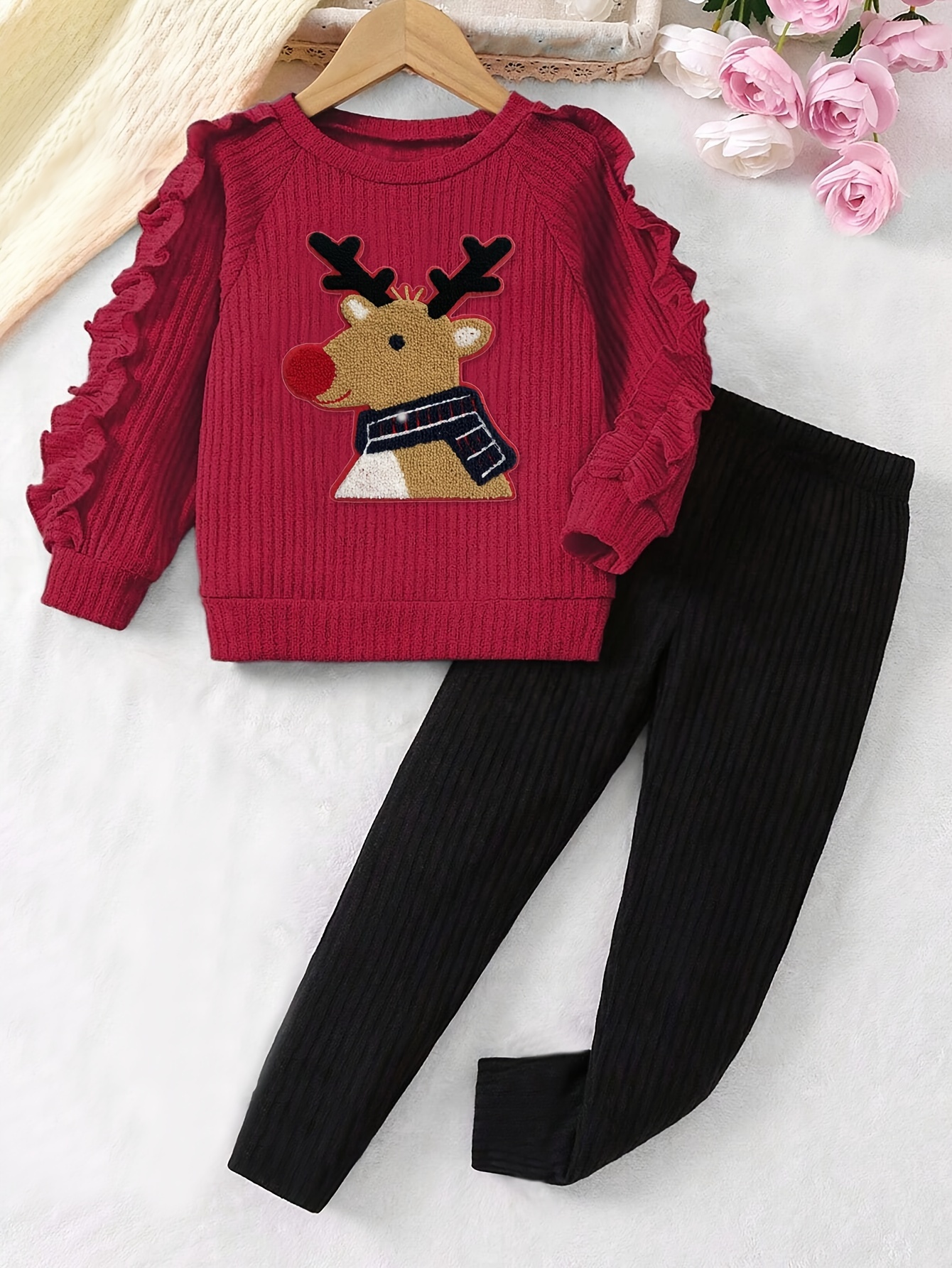 Girls Leggings Spring Fall 2-Piece Graphic Ruffle Stretch Ages 1-8 - 图片 2