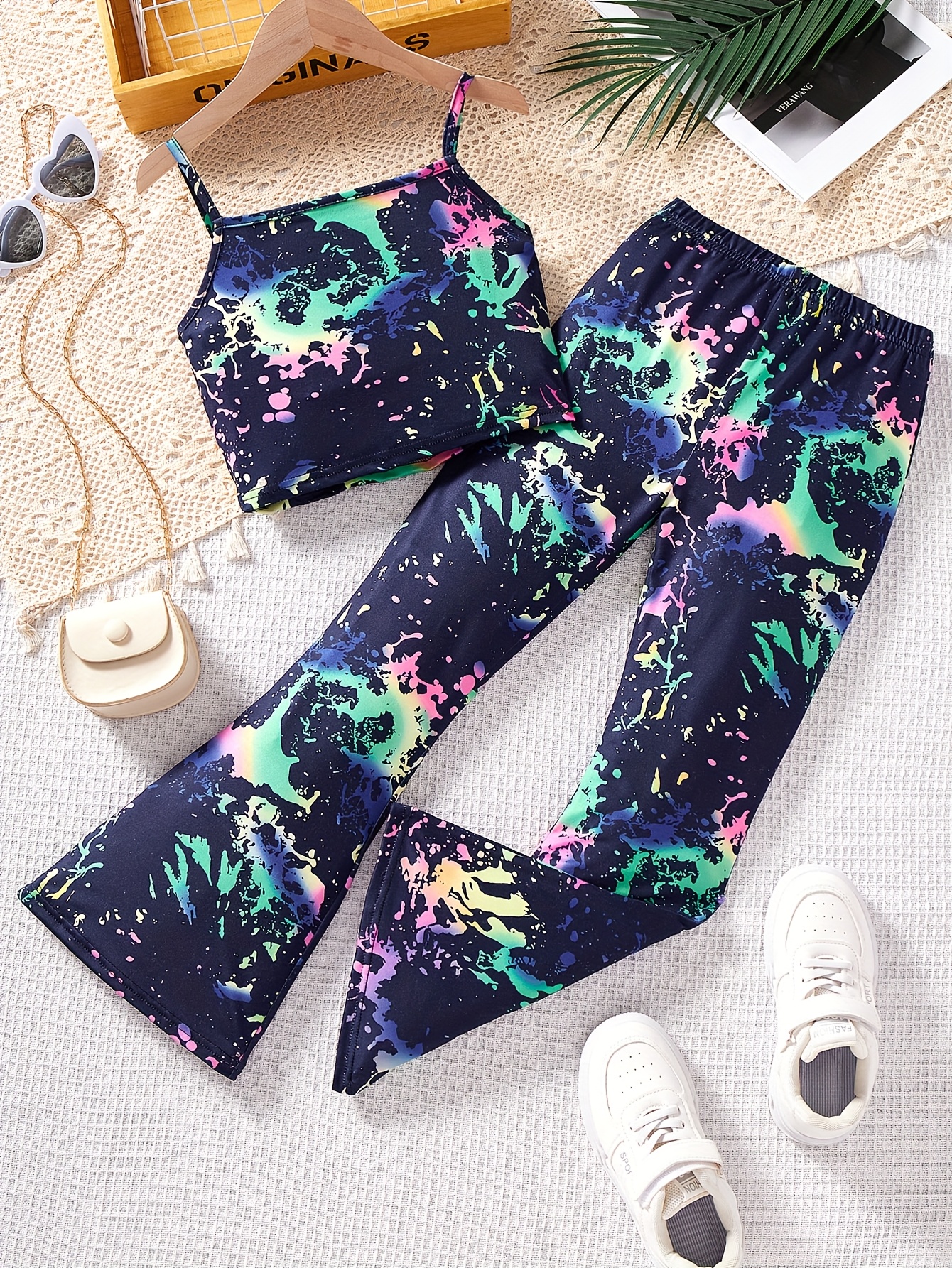 Girls Flare Pants Spring Summer 2-Piece Tie Dye Stretch Ages 3+ - 图片 2