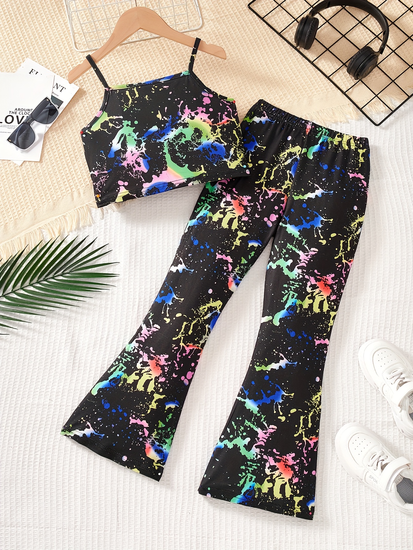 Girls Flare Pants Spring Summer 2-Piece Tie Dye Stretch Ages 3+ - 图片 3