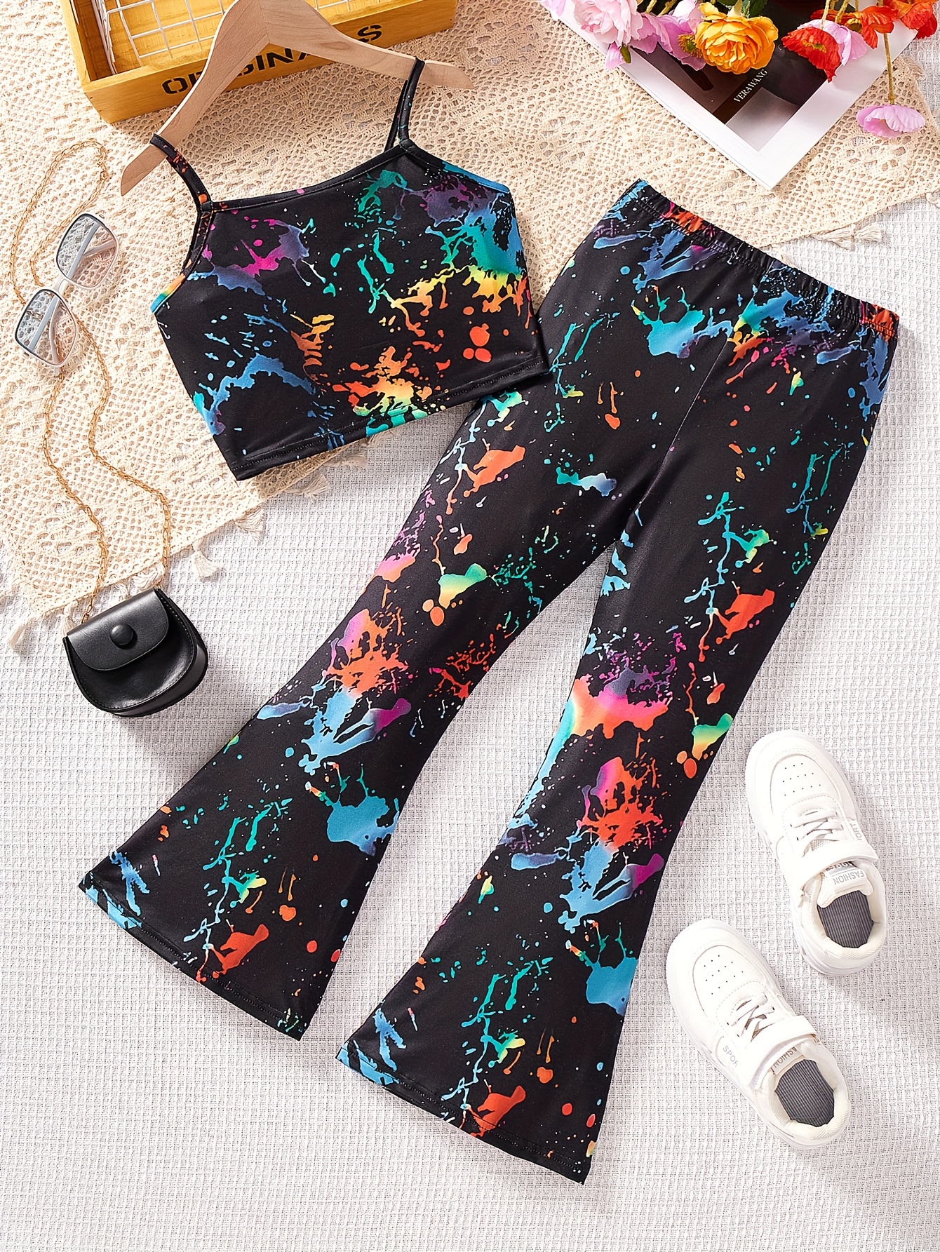 Girls Flare Pants Spring Summer 2-Piece Tie Dye Stretch Ages 3+ - 图片 4