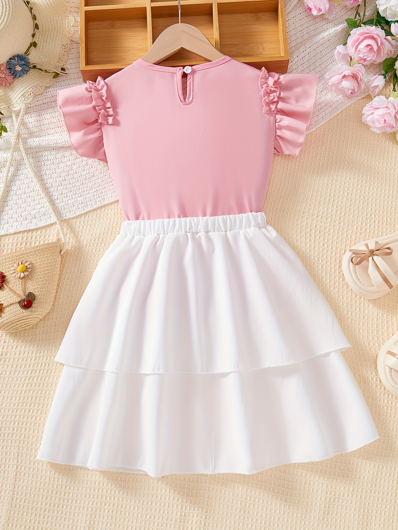 Girls Outfit Set Summer 2-Piece Solid Ruffle Stretch Teen Girls - 图片 3