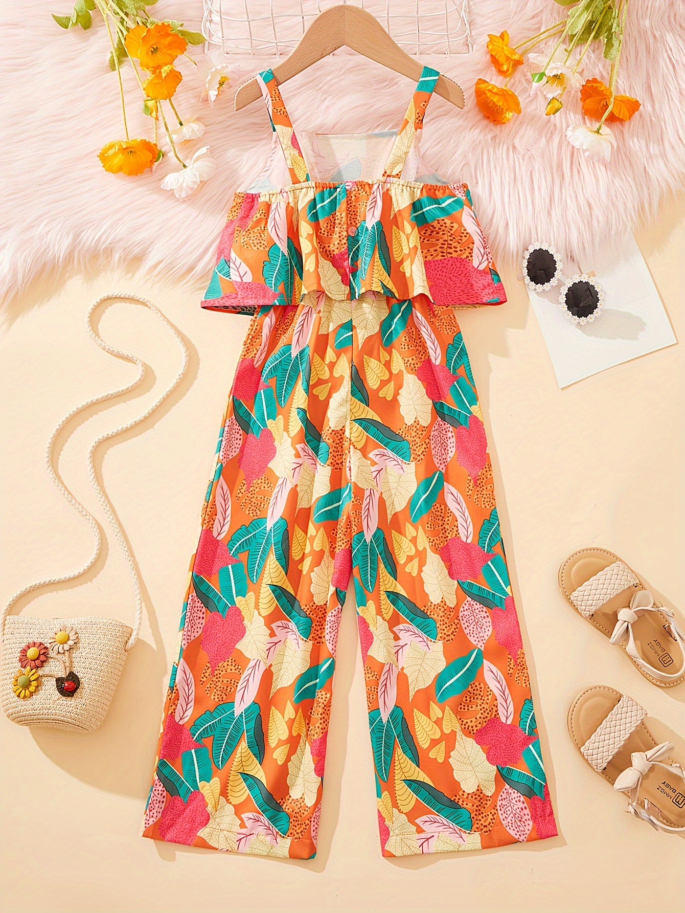 Girls Romper Summer Tropical Floral Easy Care Ages 1-8 - 图片 2