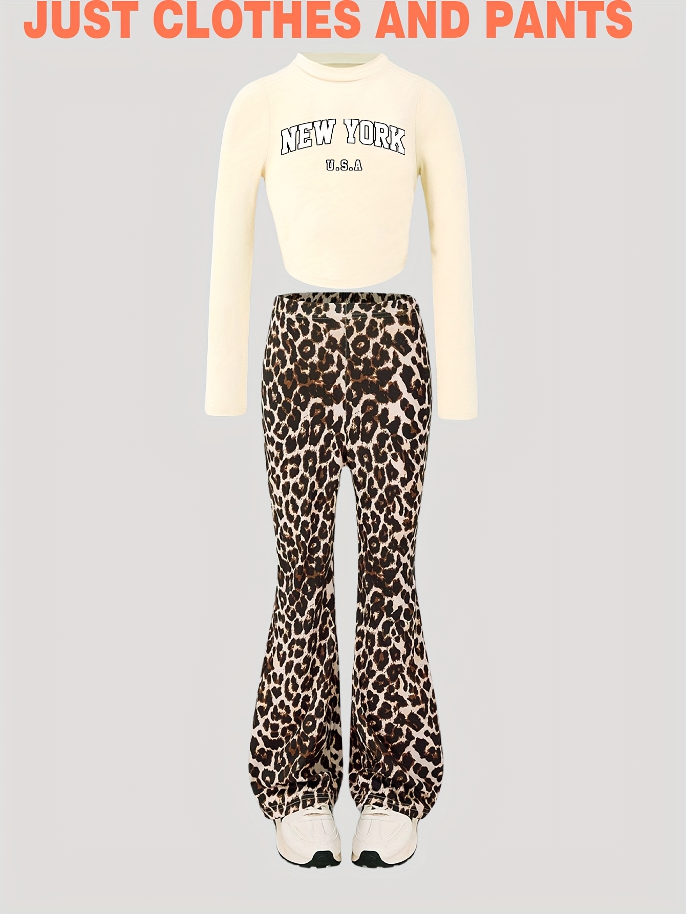 Girls Flare Pants All Season 2-Piece Leopard Print Graphic Stretch - 图片 3