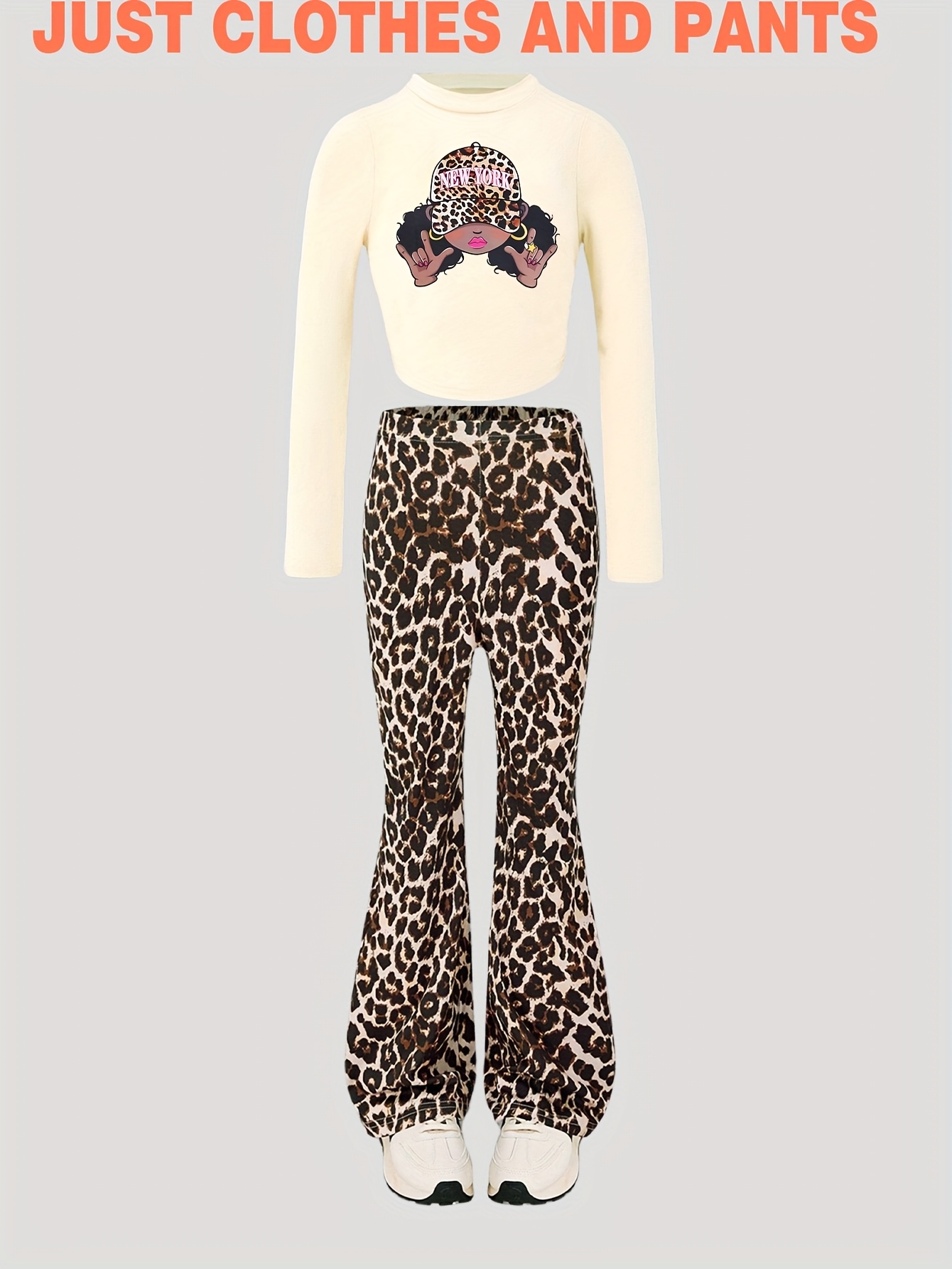 Girls Flare Pants All Season 2-Piece Leopard Print Graphic Stretch - 图片 7