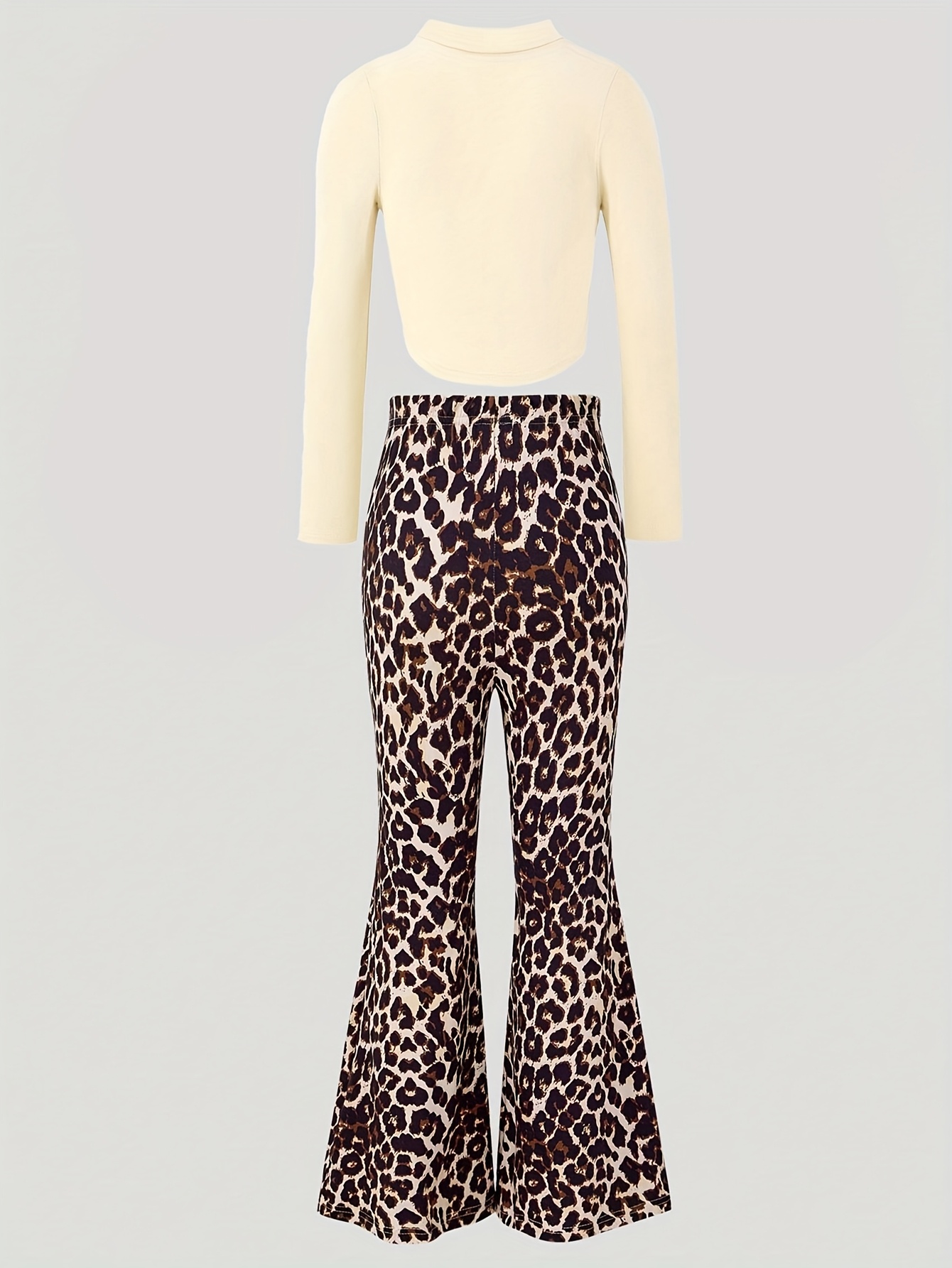 Girls Flare Pants All Season 2-Piece Leopard Print Graphic Stretch - 图片 4