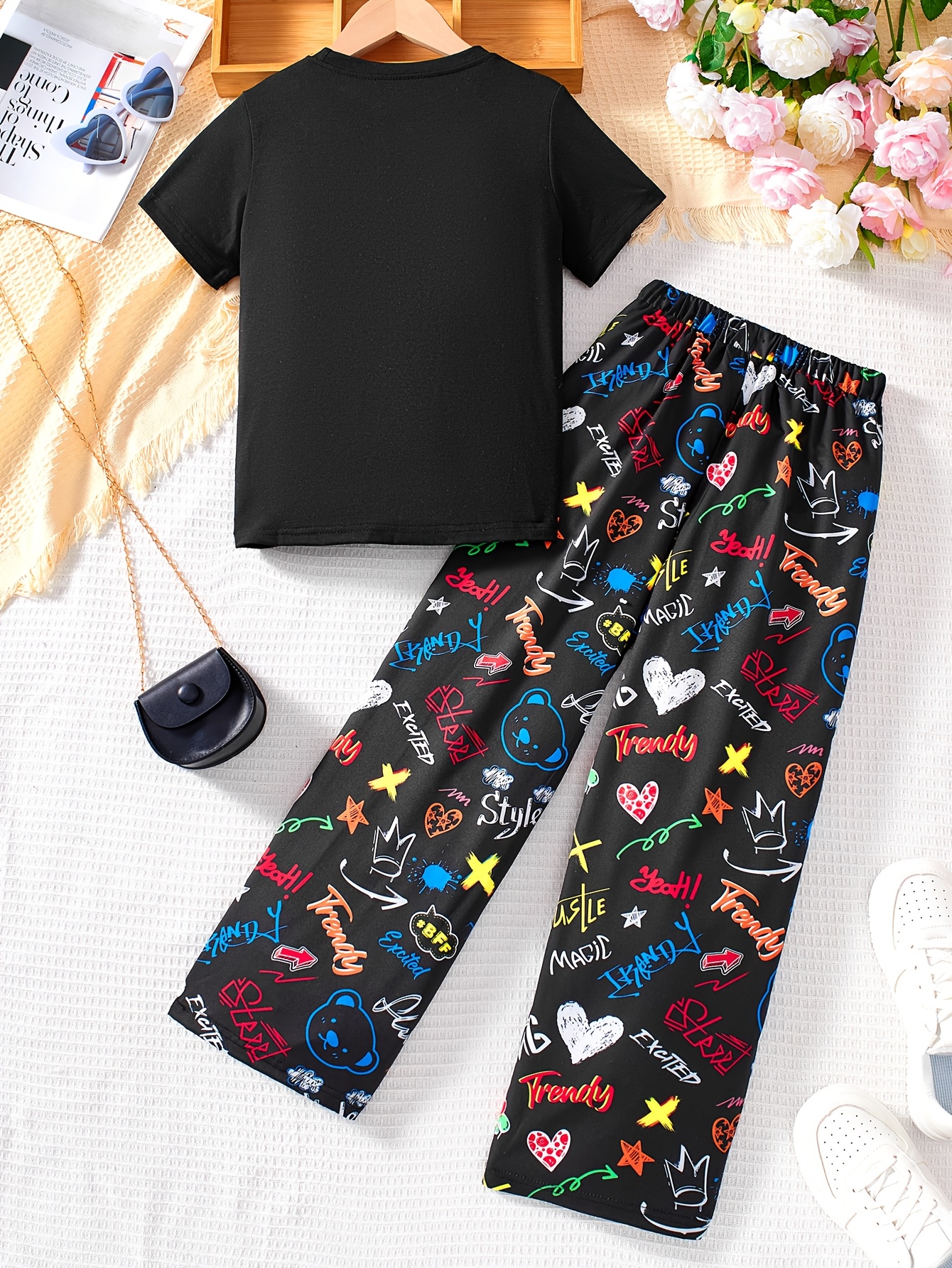 Girls T-Shirt Set Summer 2-Piece Graphic Stretch Comfort Teen Girls - 图片 2