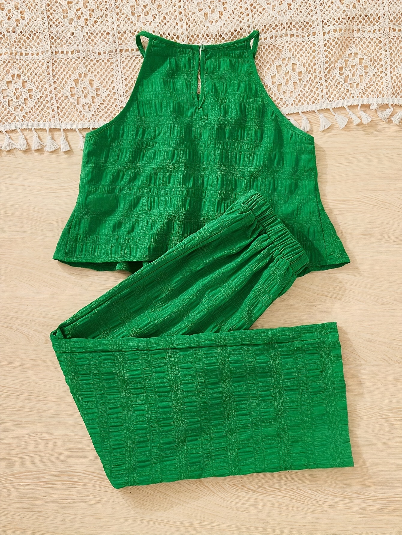 Girls Tank Top Pants Set Spring Fall 2-Piece Solid Ruffle Stretch - 图片 3