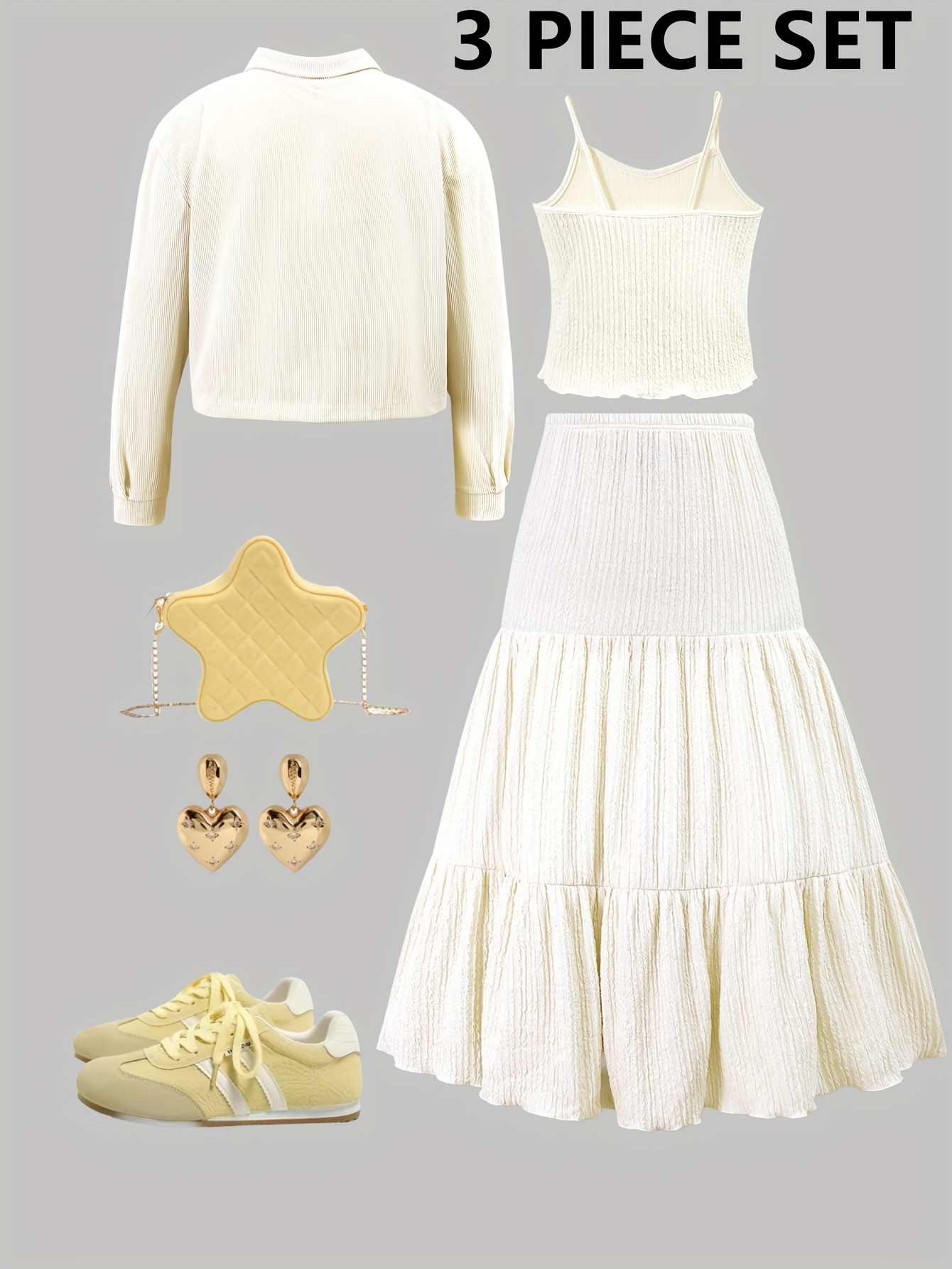 Girls Blazer Jacket Skirt 3-Piece Set Solid Fall Winter Stretch - 图片 2