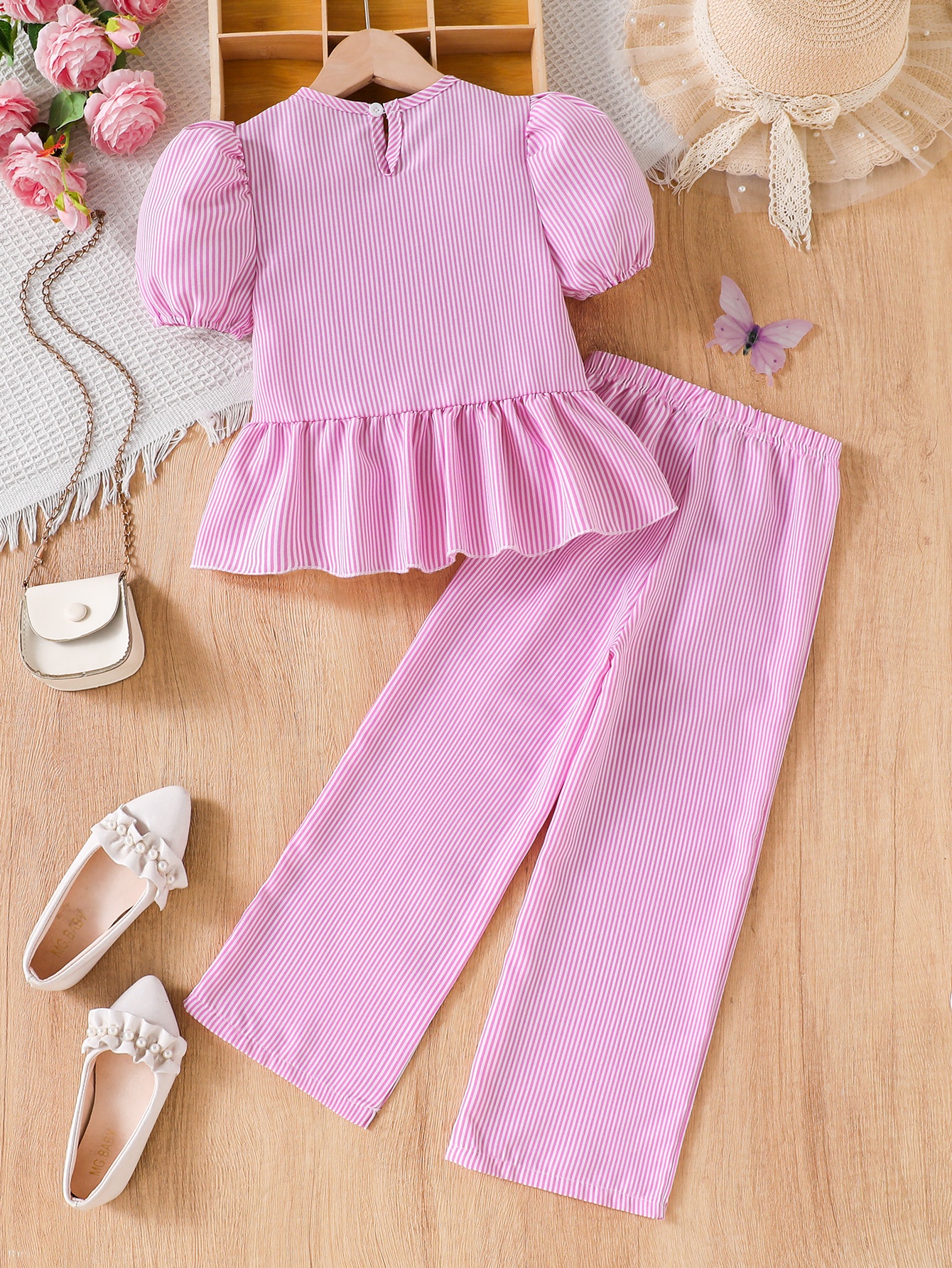 Girls Loose Fit Wide Leg Pants 2-Piece Set Graphic Spring Summer Easy Care - 图片 3
