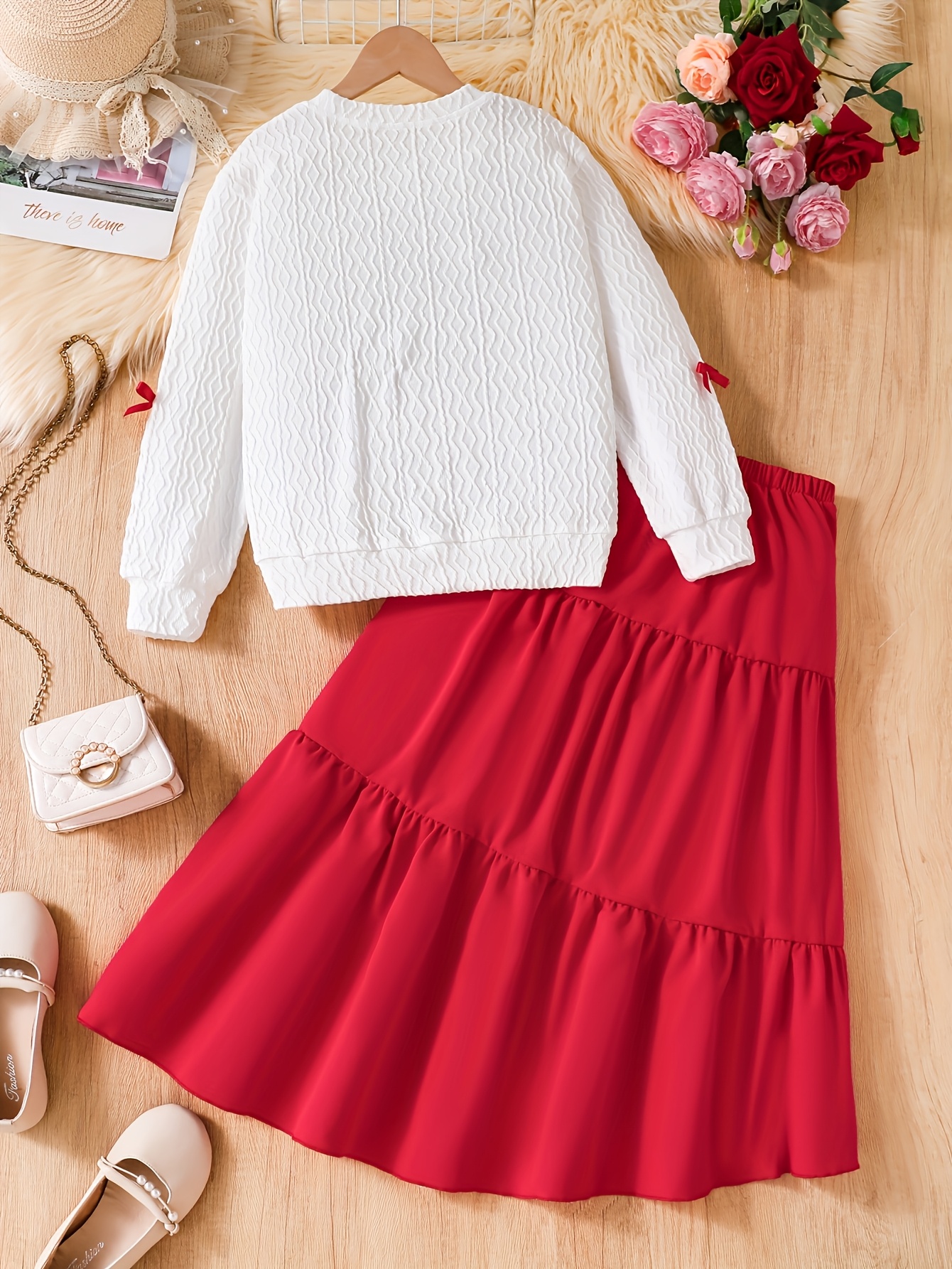 Teen Girls Sweatshirt Skirt 2-Piece Set Christmas Fall Winter Stretch - 图片 3