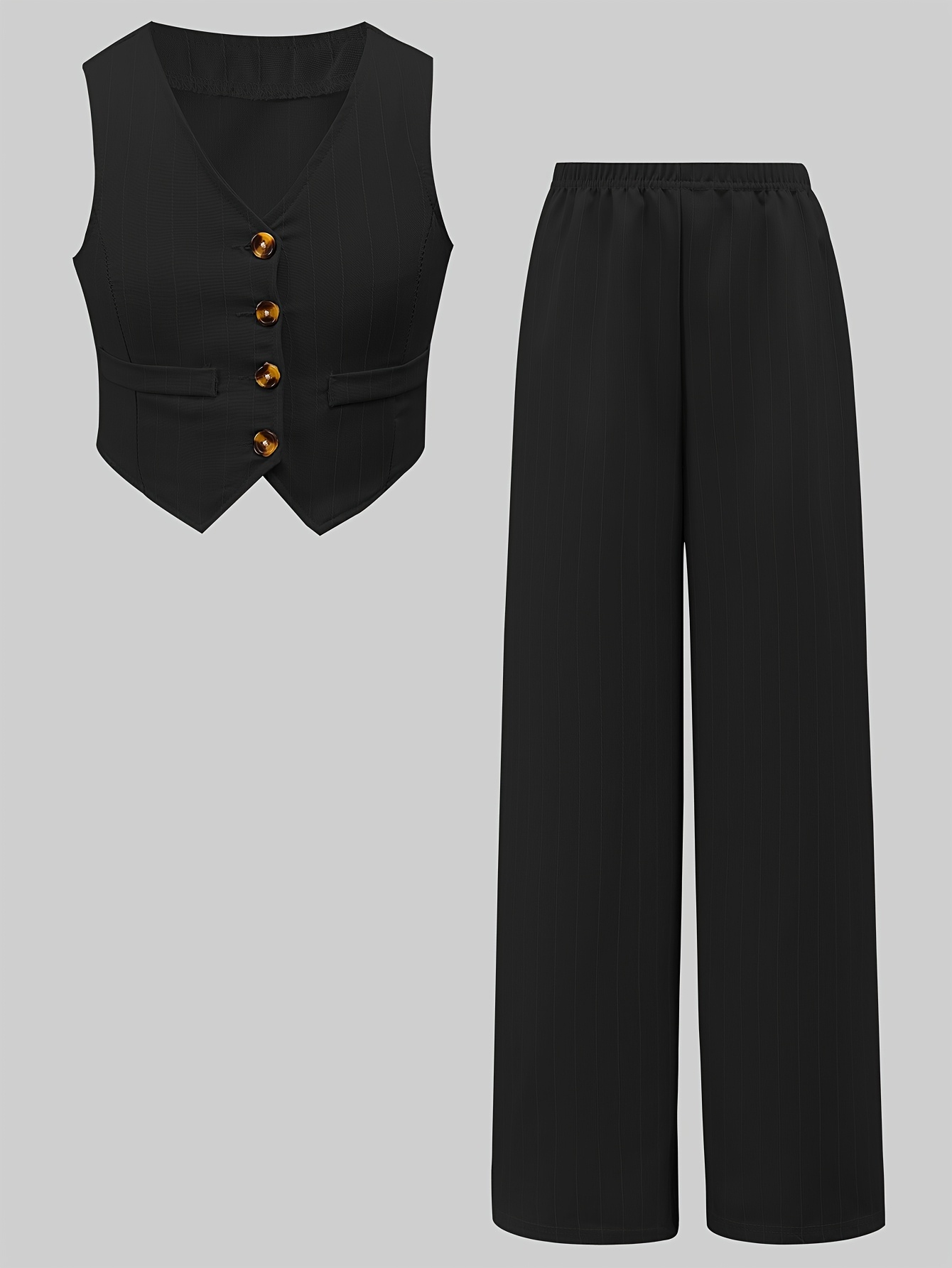 Teen Girls Loose Fit Blazer Vest Loose Pants 2-Piece Set Striped Spring Summer - 图片 3