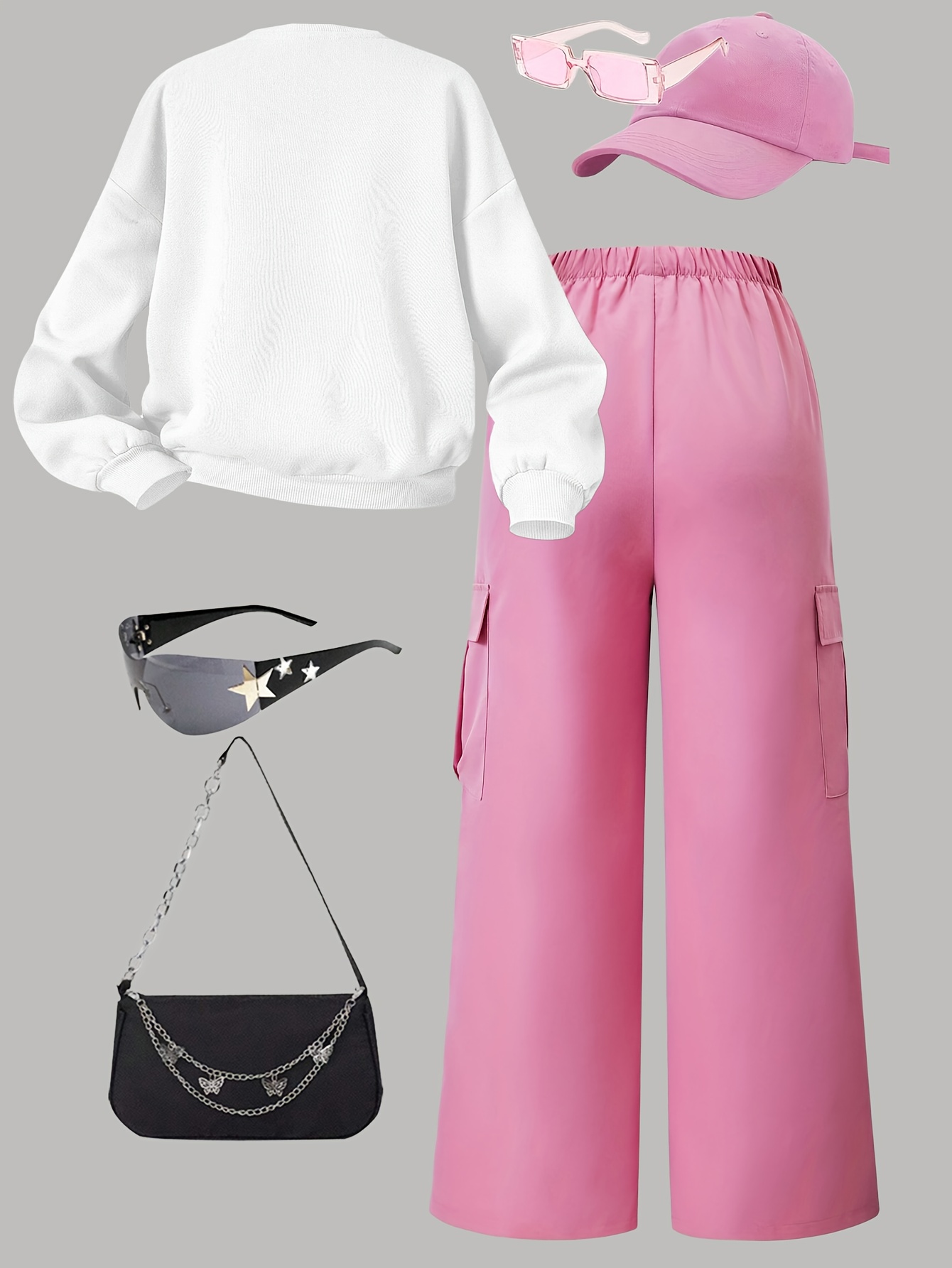 Teen Girls Sweatshirt Cargo Pants 2-Piece Set Letter Print Fall Winter - 图片 2