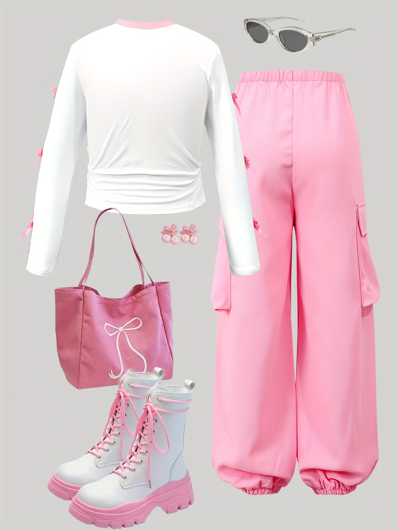 Teen Girls T-Shirt Cargo Pants 2-Piece Set Graphic Fall Winter Stretch - 图片 3