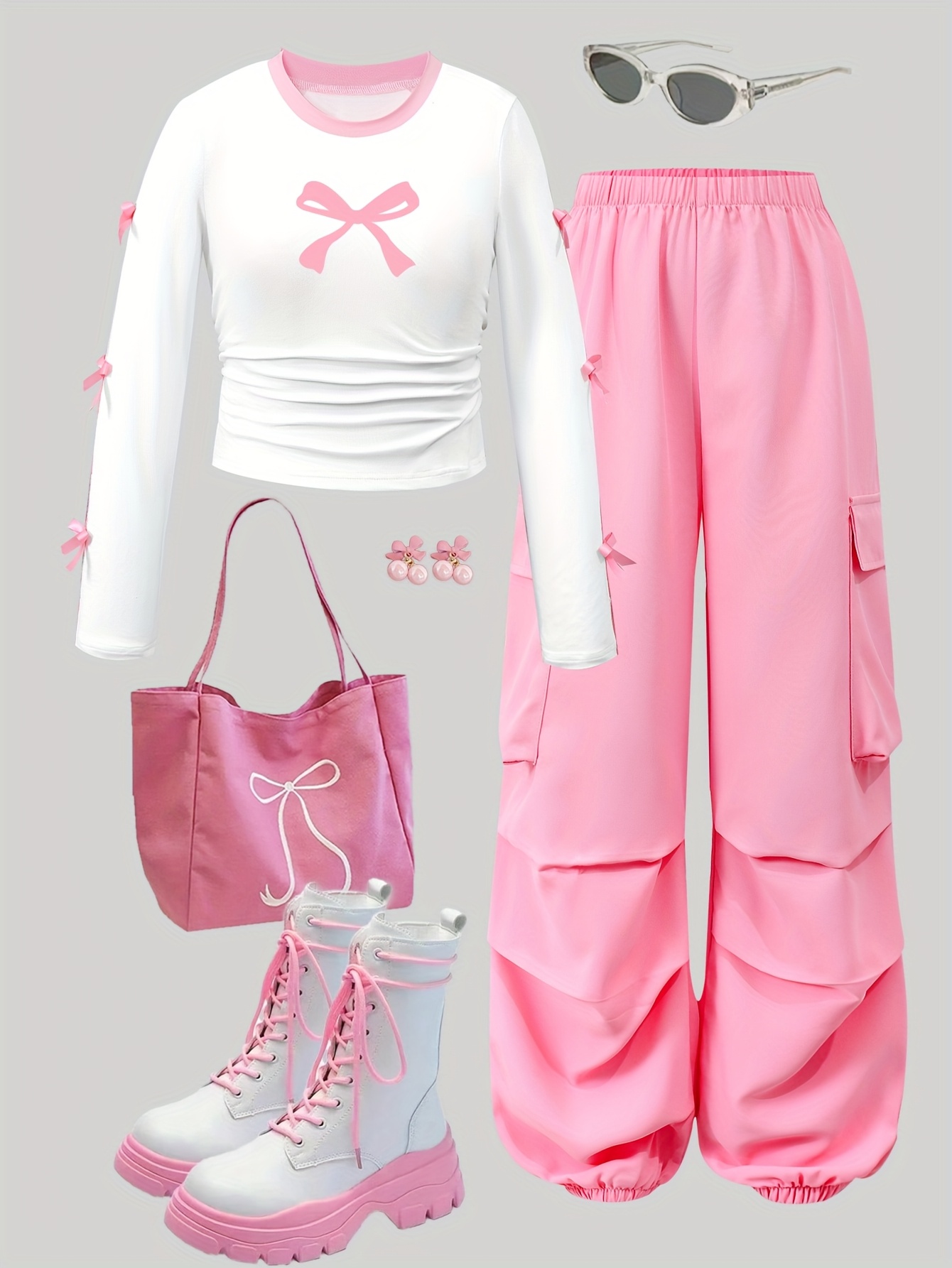 Teen Girls T-Shirt Cargo Pants 2-Piece Set Graphic Fall Winter Stretch - 图片 2