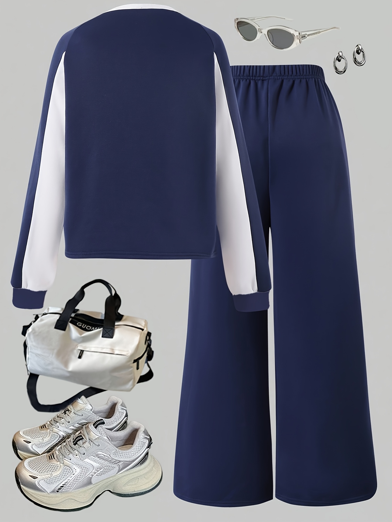 Teen Girls Sweatshirt Wide Leg Pants 2-Piece Set Letter Print Fall Winter - 图片 3