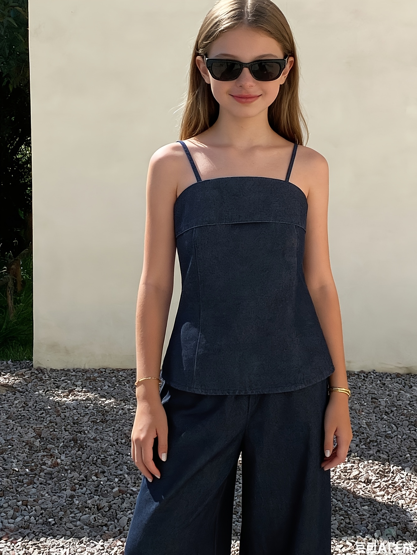 Teen Girls Jeans 2-Piece Set Solid Spring Summer Stretch - 图片 3