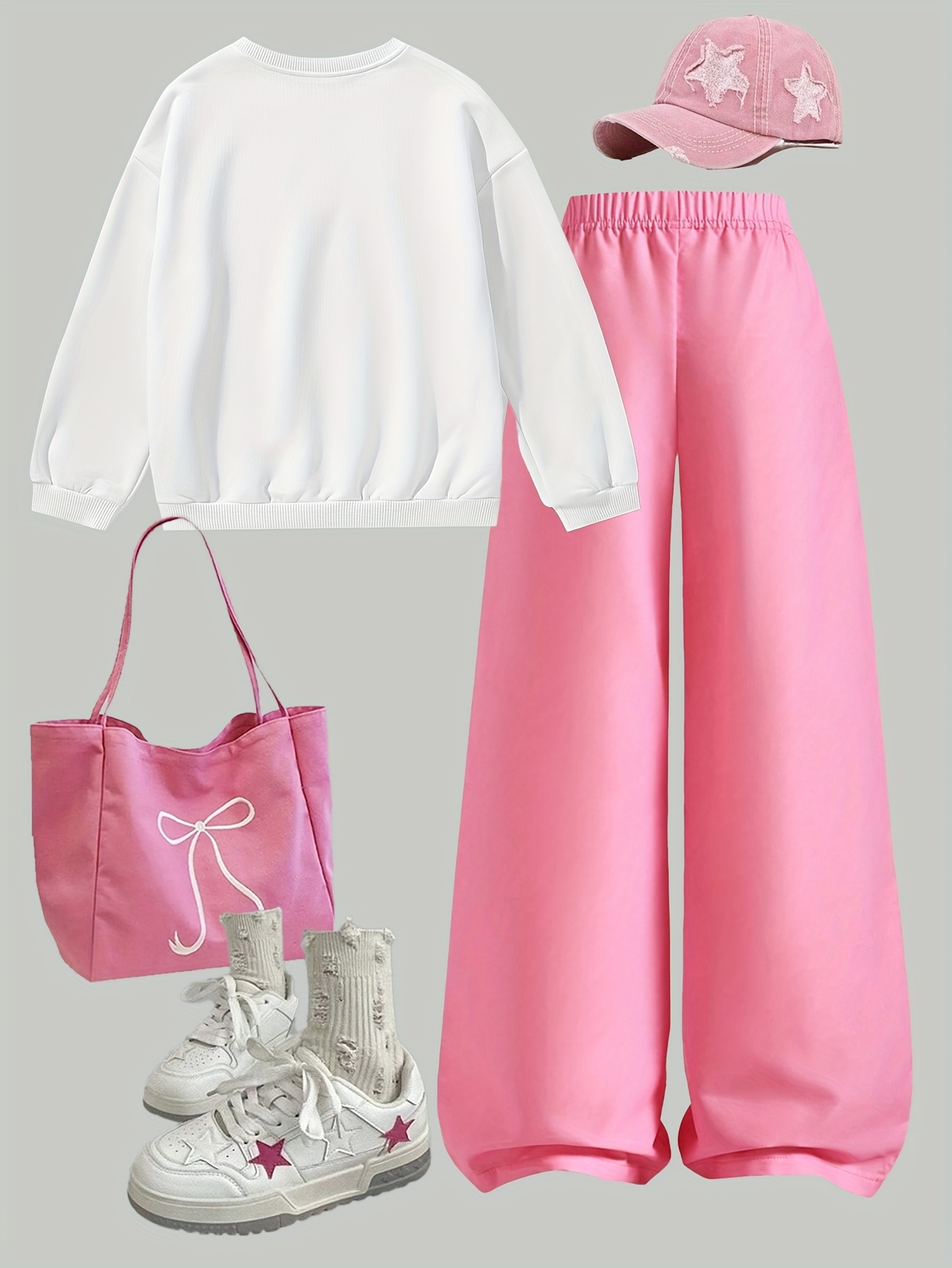 Girls Sweatshirt Wide Leg Pants 2-Piece Set Letter Print Fall Winter Easy Care - 图片 3