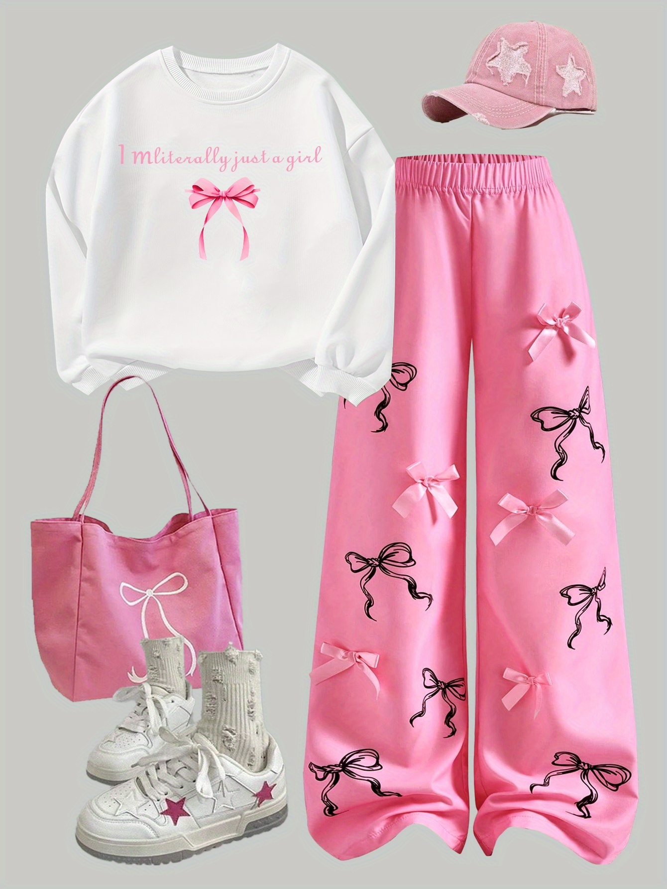 Girls Sweatshirt Wide Leg Pants 2-Piece Set Letter Print Fall Winter Easy Care - 图片 2