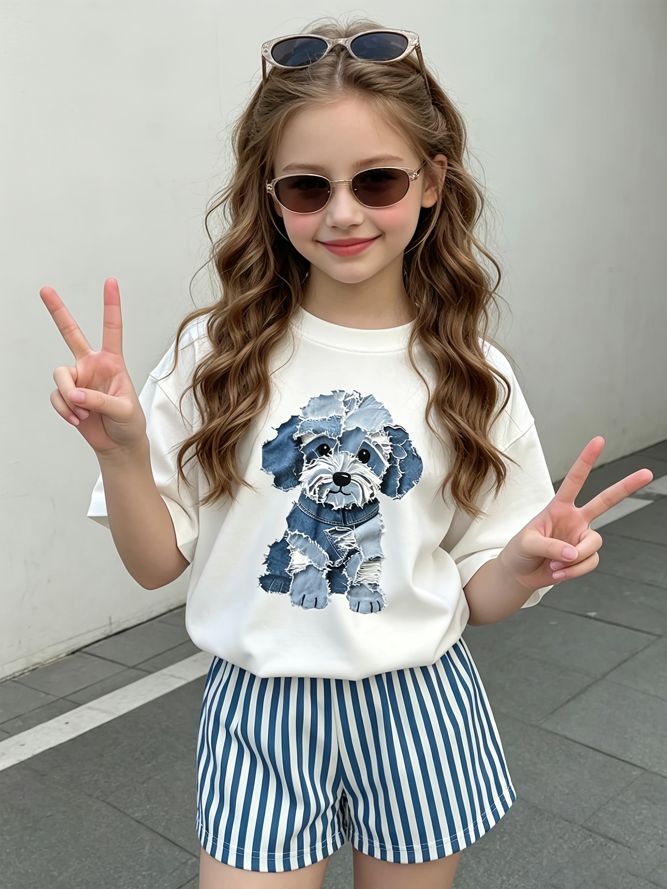 Girls Loose Fit T-Shirt Shorts 2-Piece Set Graphic Spring Summer Stretch - 图片 3