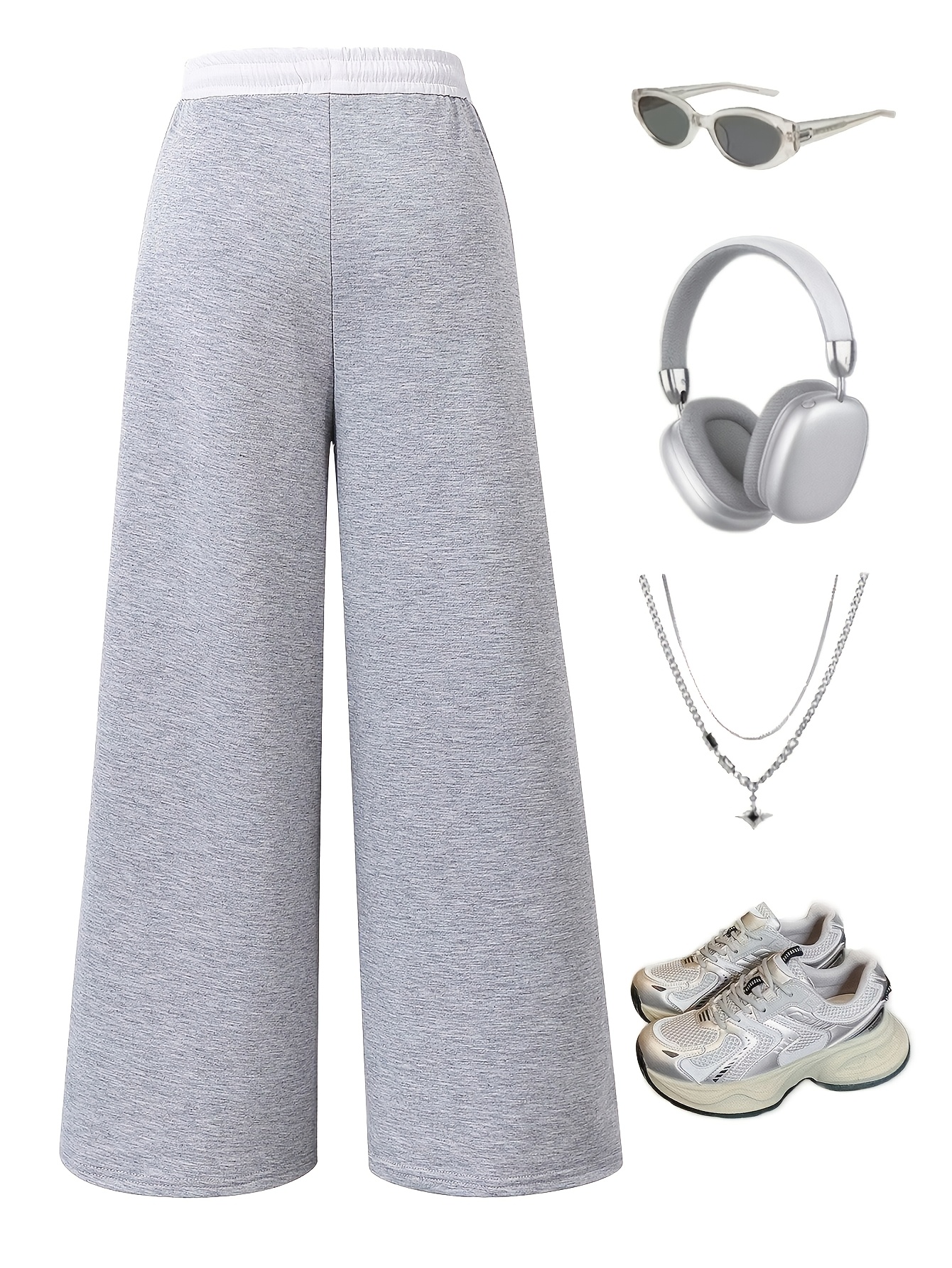 Teen Girls Loose Fit Sweatpants Solid All Season Stretch - 图片 2