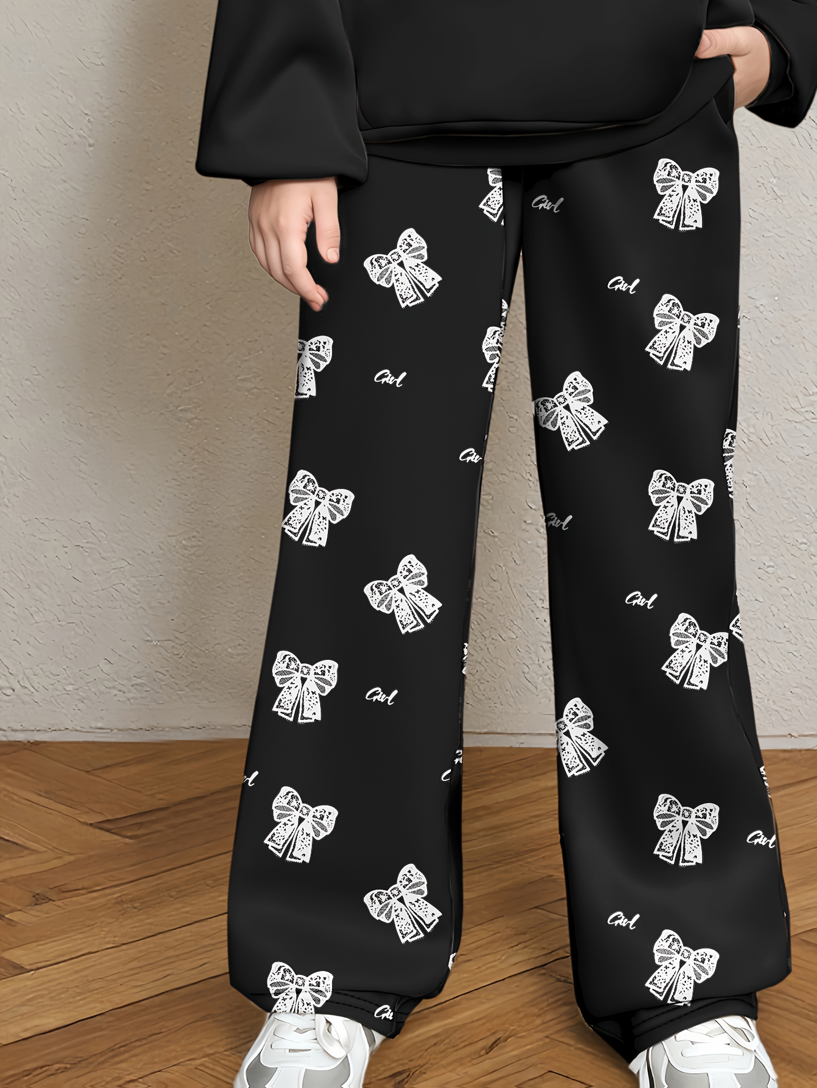 Girls Hoodie Wide Leg Pants 2-Piece Set Graphic Fall Winter Stretch - 图片 4