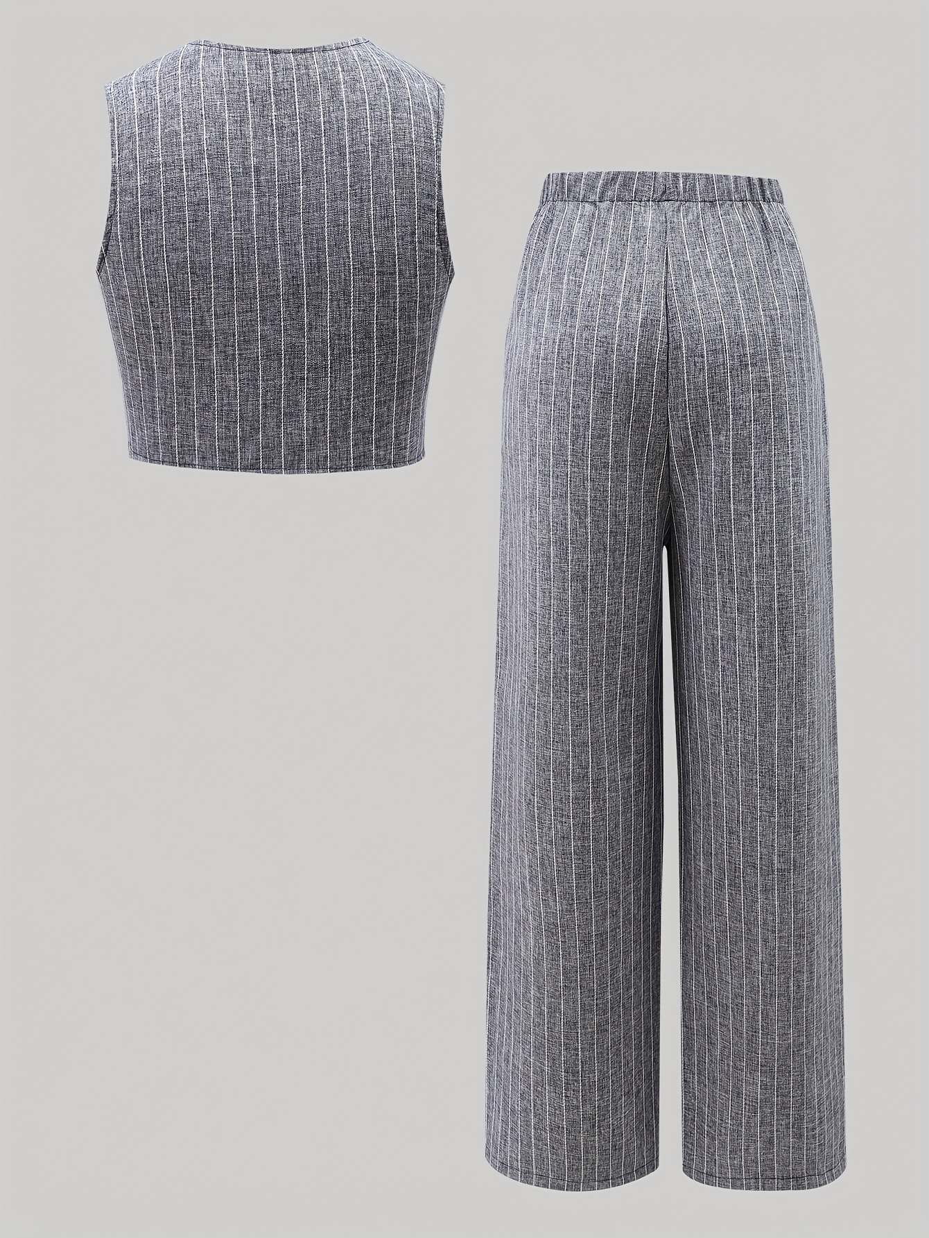 Teen Girls Loose Fit Blazer Vest Loose Pants 2-Piece Set Striped Spring Summer - 图片 3