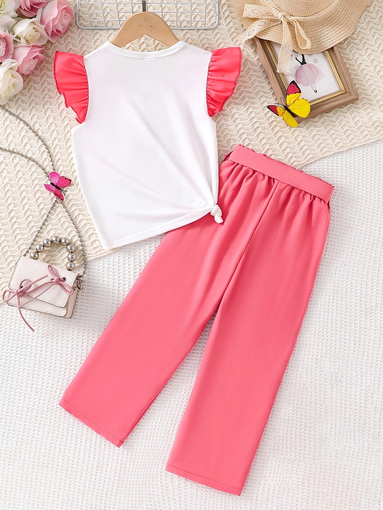 Teen Girls T-Shirt Straight Leg Pants 2-Piece Set Solid All Season Stretch - 图片 3