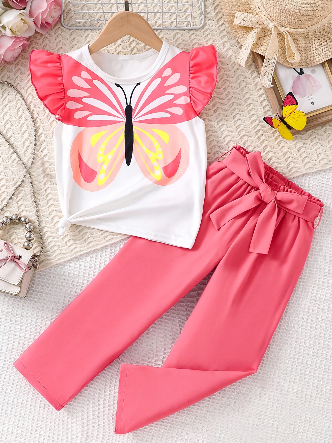 Teen Girls T-Shirt Straight Leg Pants 2-Piece Set Solid All Season Stretch - 图片 2
