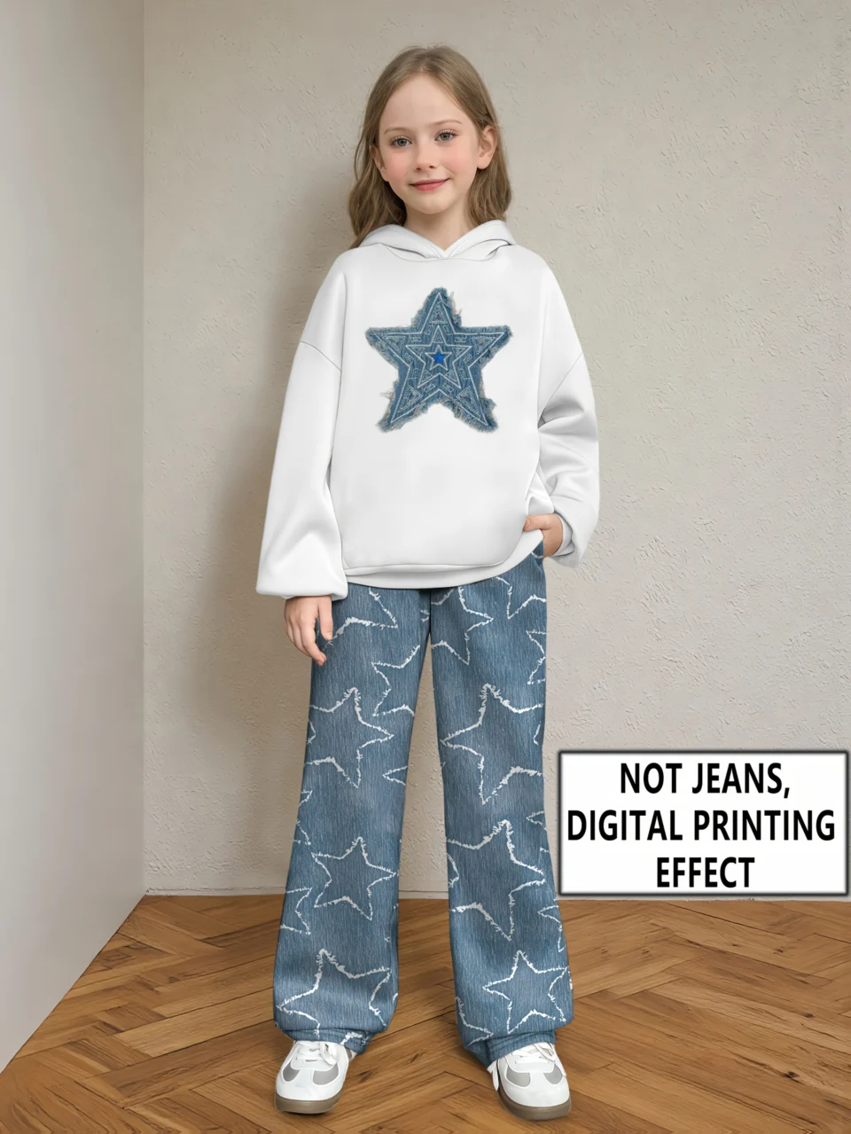 Girls Hoodie Wide Leg Pants 2-Piece Set Graphic Fall Winter Stretch