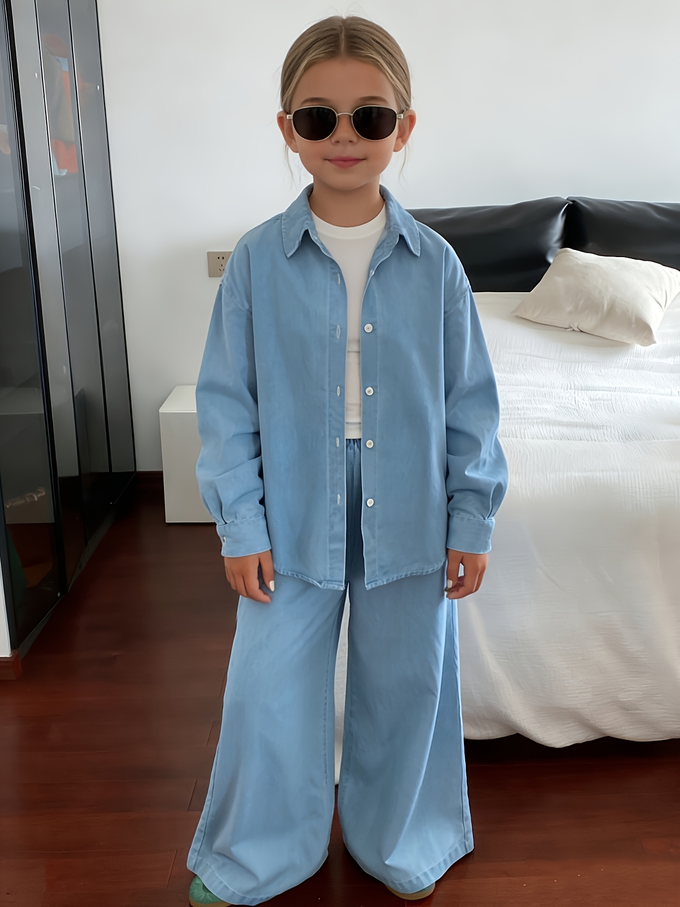 Teen Girls Jeans 2-Piece Set Solid All Season Stretch - 图片 2