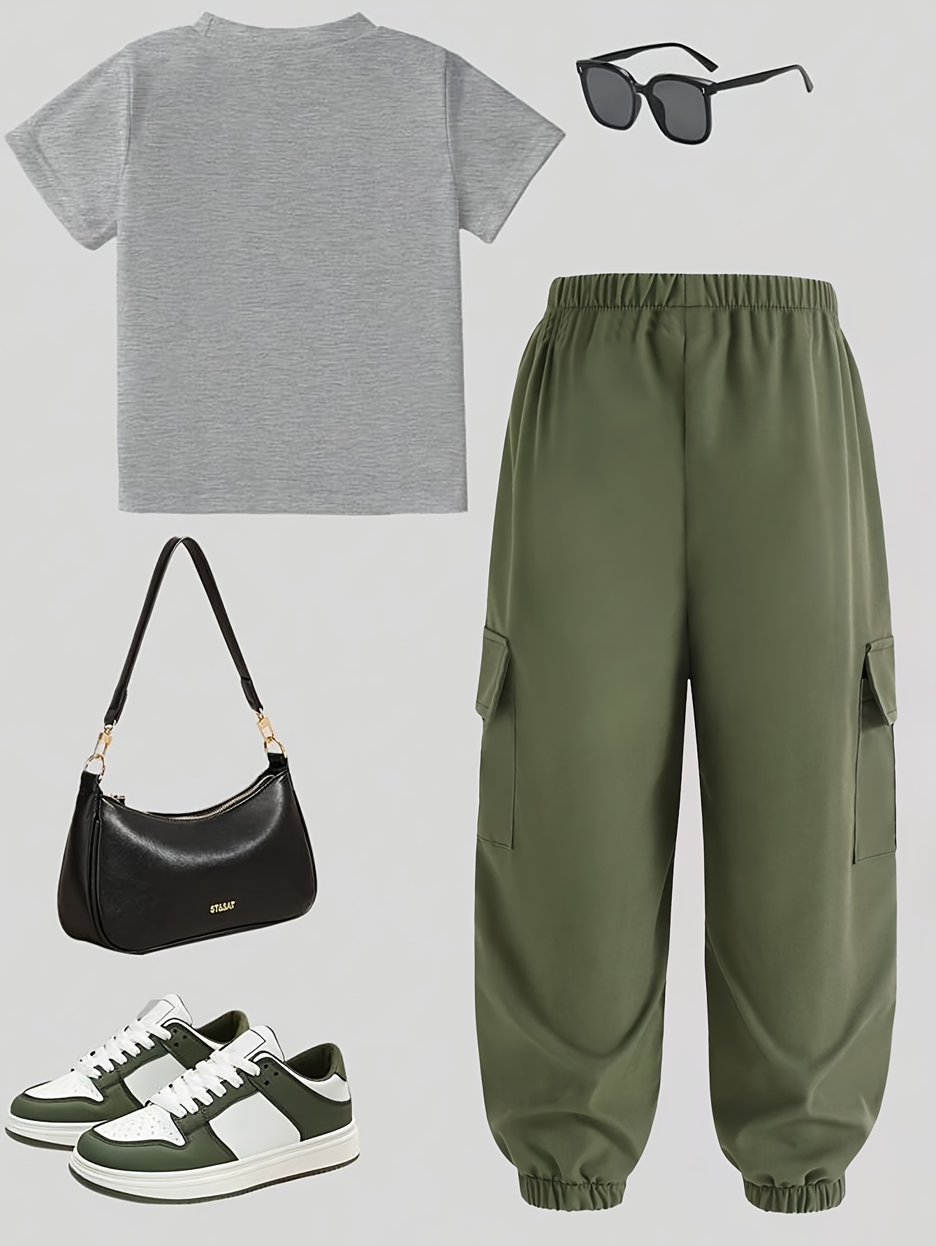 Teen Girls Y2K Streetwear T-Shirt Cargo Pants 2-Piece Set Spring Summer - 图片 28