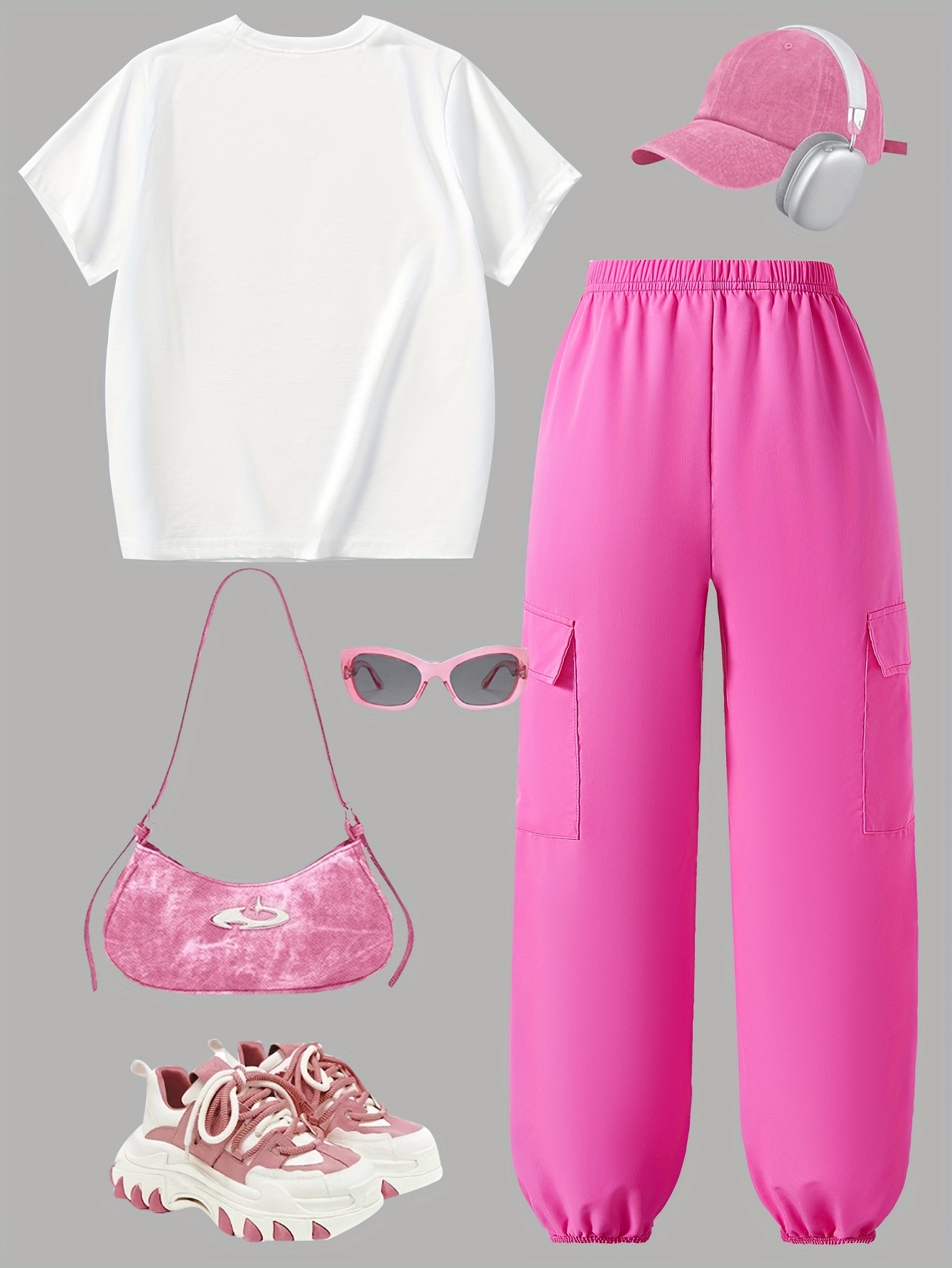 Teen Girls Y2K Streetwear T-Shirt Cargo Pants 2-Piece Set Spring Summer - 图片 37
