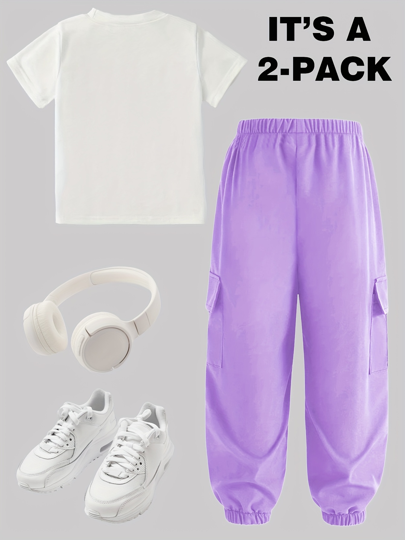 Teen Girls Y2K Streetwear T-Shirt Cargo Pants 2-Piece Set Spring Summer - 图片 10