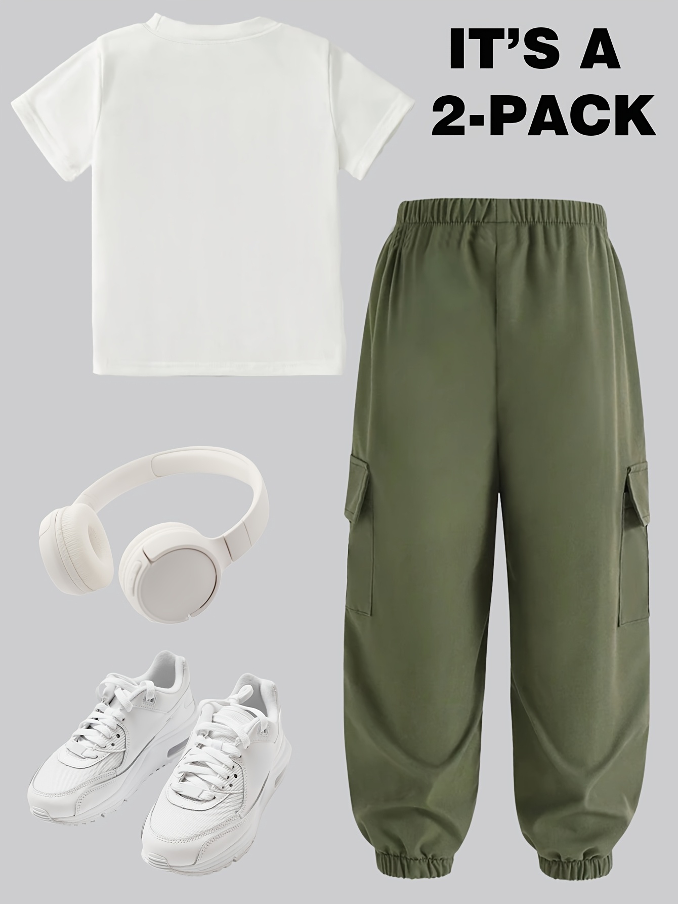 Teen Girls Y2K Streetwear T-Shirt Cargo Pants 2-Piece Set Spring Summer - 图片 43