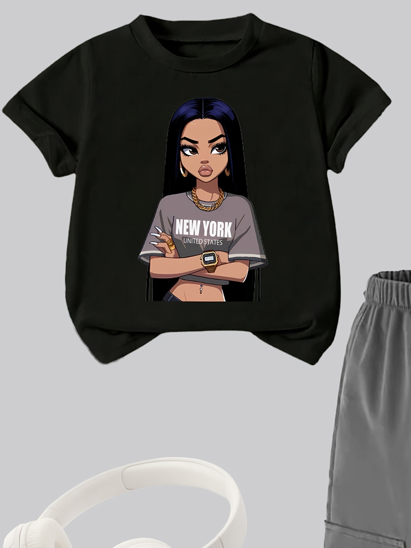 Teen Girls Y2K Streetwear T-Shirt Cargo Pants 2-Piece Set Spring Summer - 图片 23