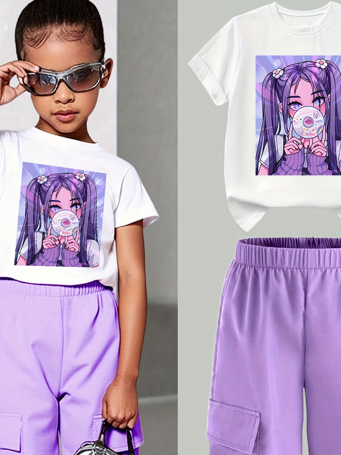 Teen Girls Y2K Streetwear T-Shirt Cargo Pants 2-Piece Set Spring Summer - 图片 11