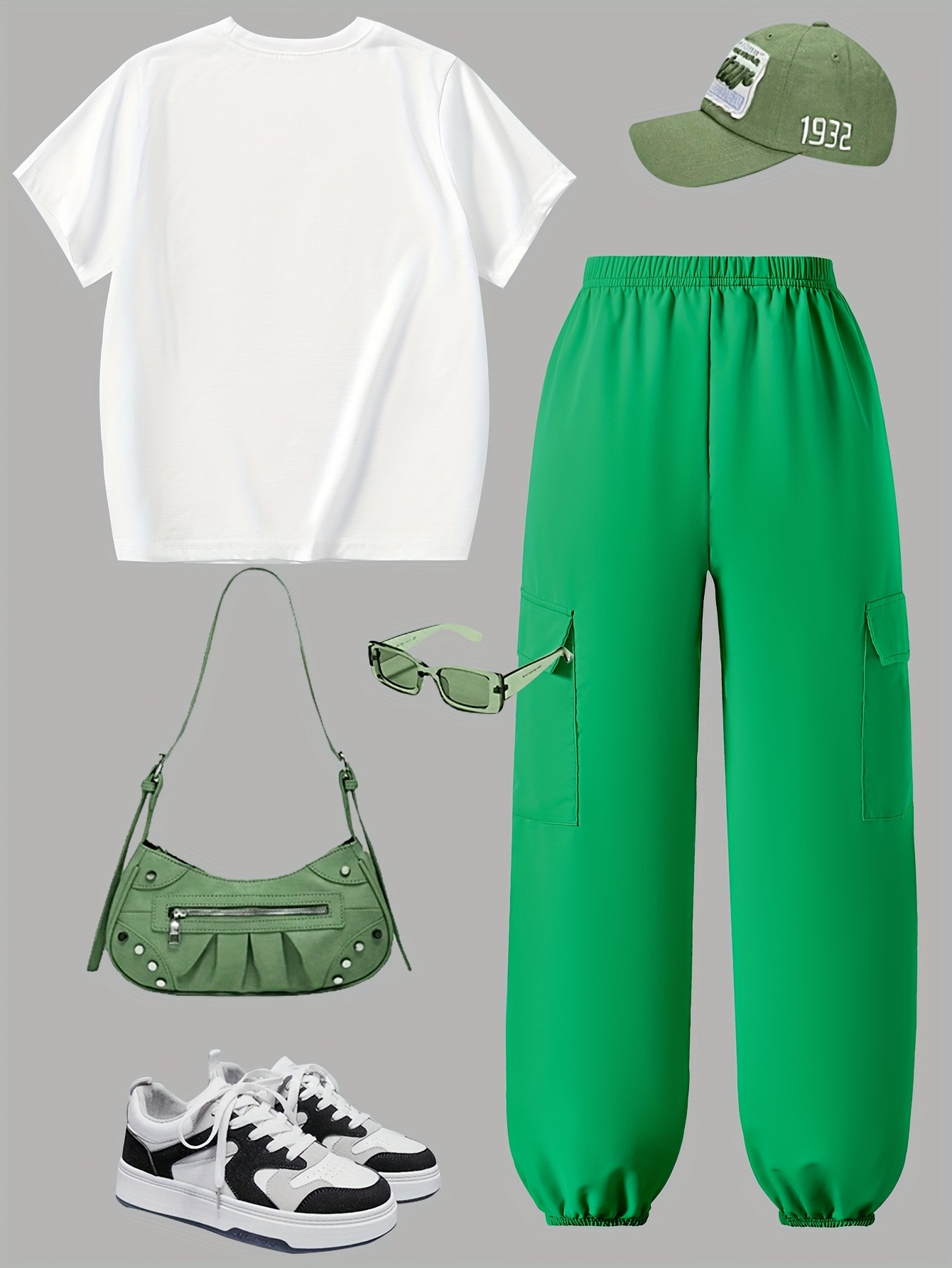 Teen Girls Y2K Streetwear T-Shirt Cargo Pants 2-Piece Set Spring Summer - 图片 31