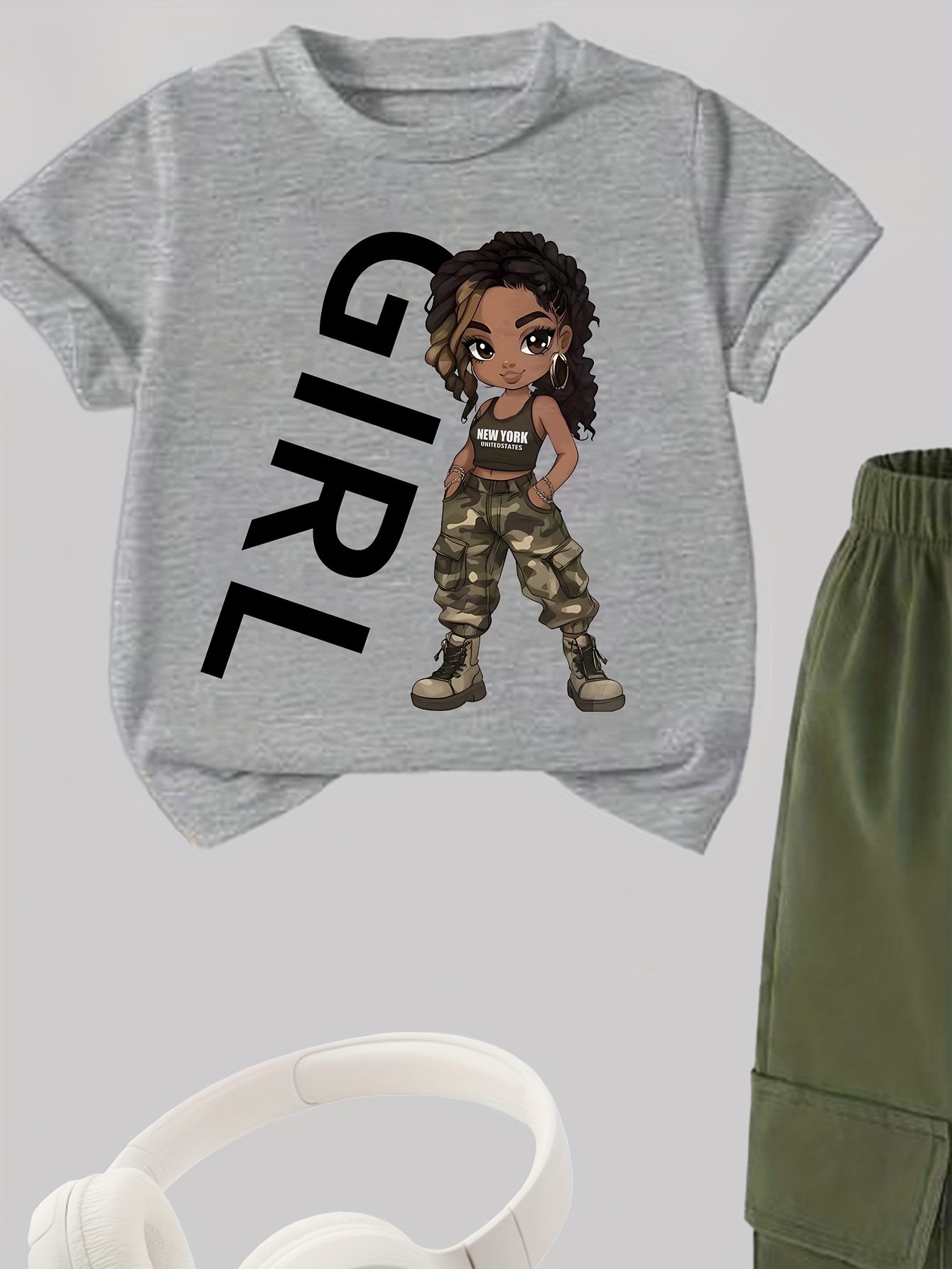 Teen Girls Y2K Streetwear T-Shirt Cargo Pants 2-Piece Set Spring Summer - 图片 27
