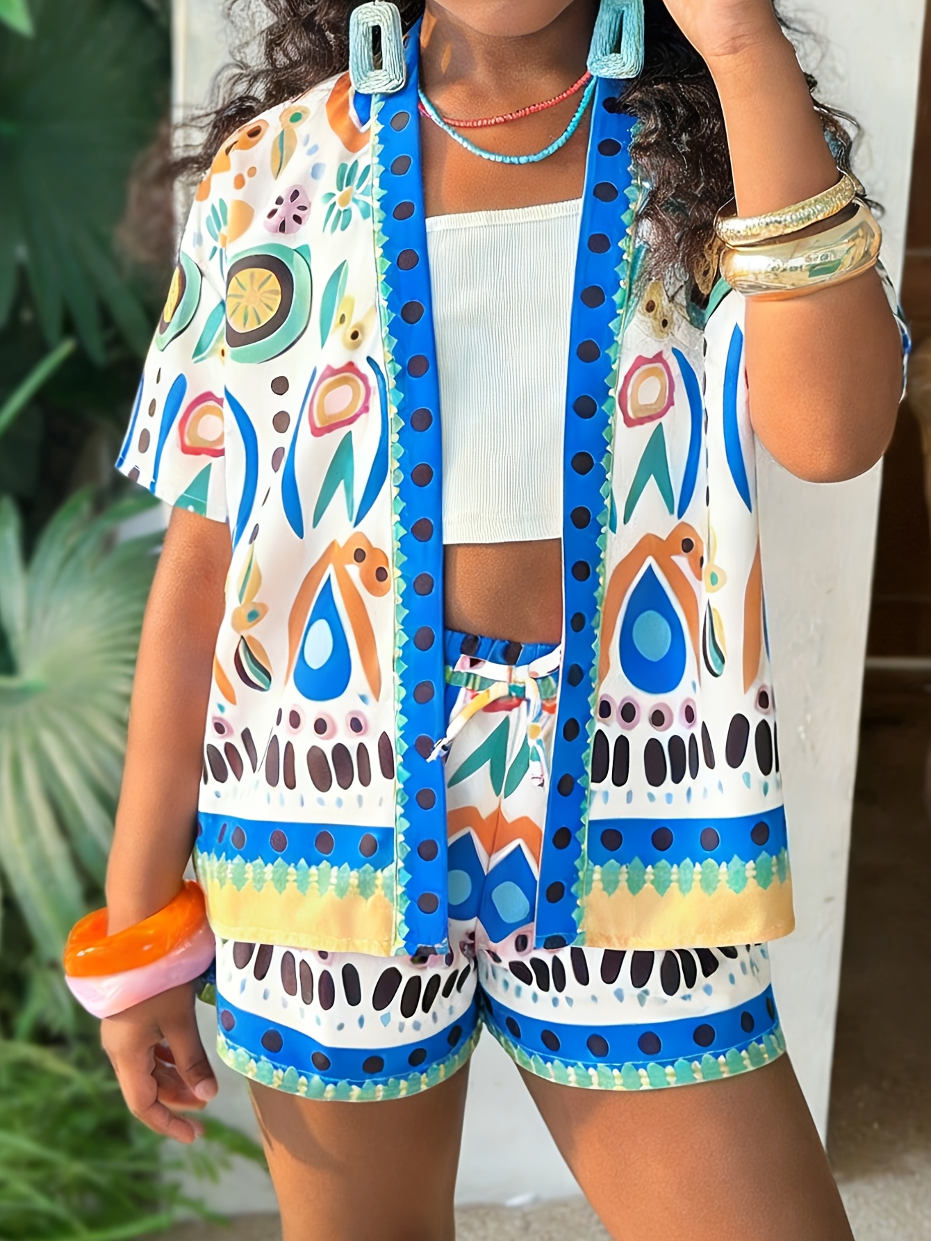 Teen Girls Loose Fit Tank Top Shorts 3-Piece Set Floral Spring Summer Easy Care - 图片 3
