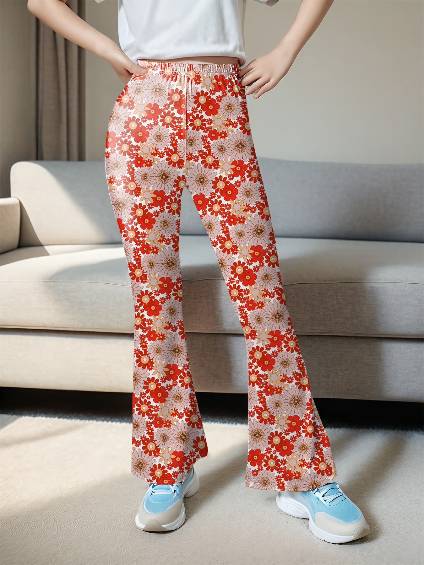 Girls Floral Geometric Flare Pants Spring Summer - 图片 7