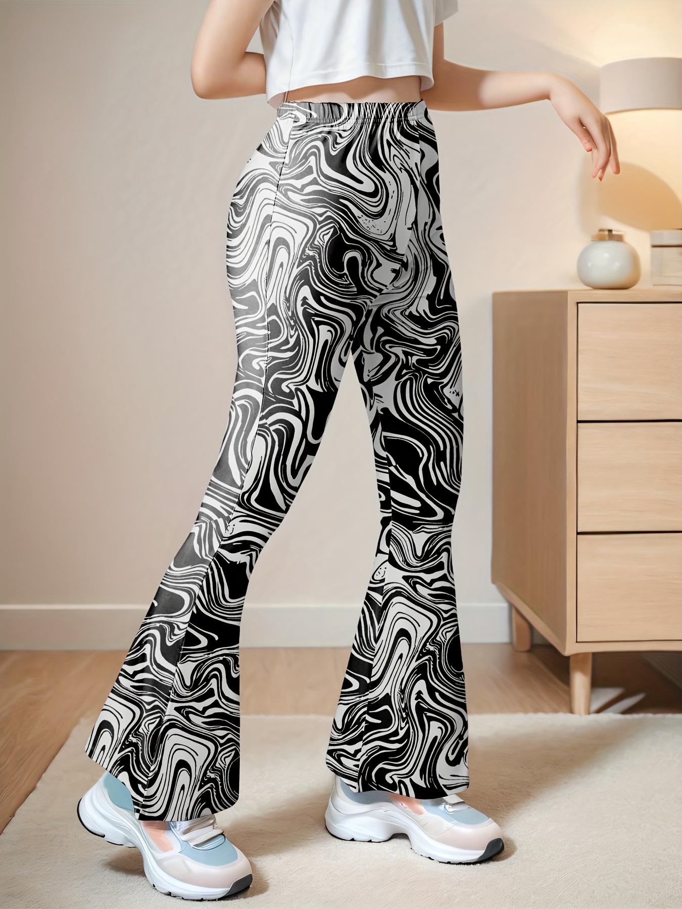 Girls Floral Geometric Flare Pants Spring Summer - 图片 4