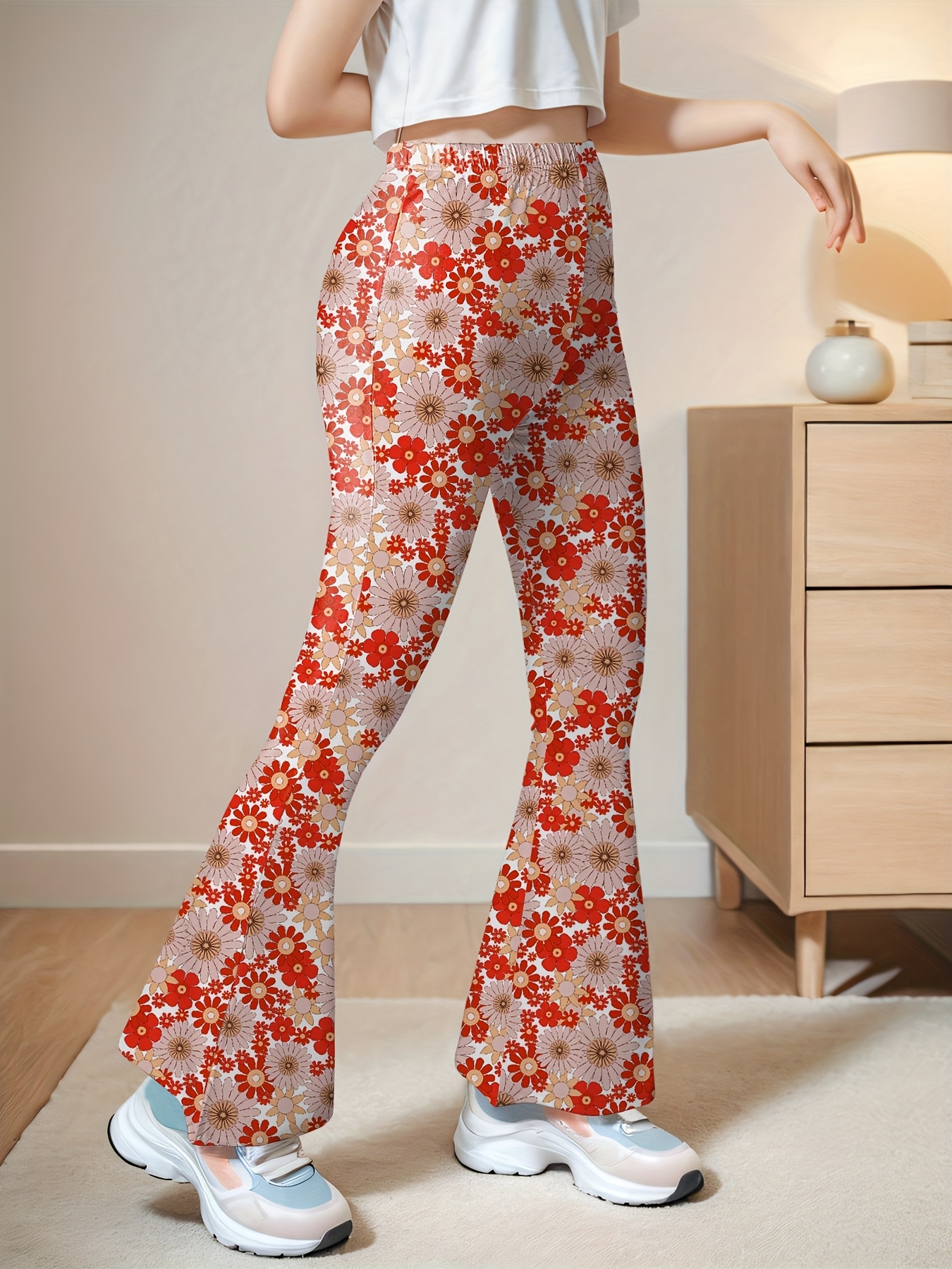 Girls Floral Geometric Flare Pants Spring Summer - 图片 8