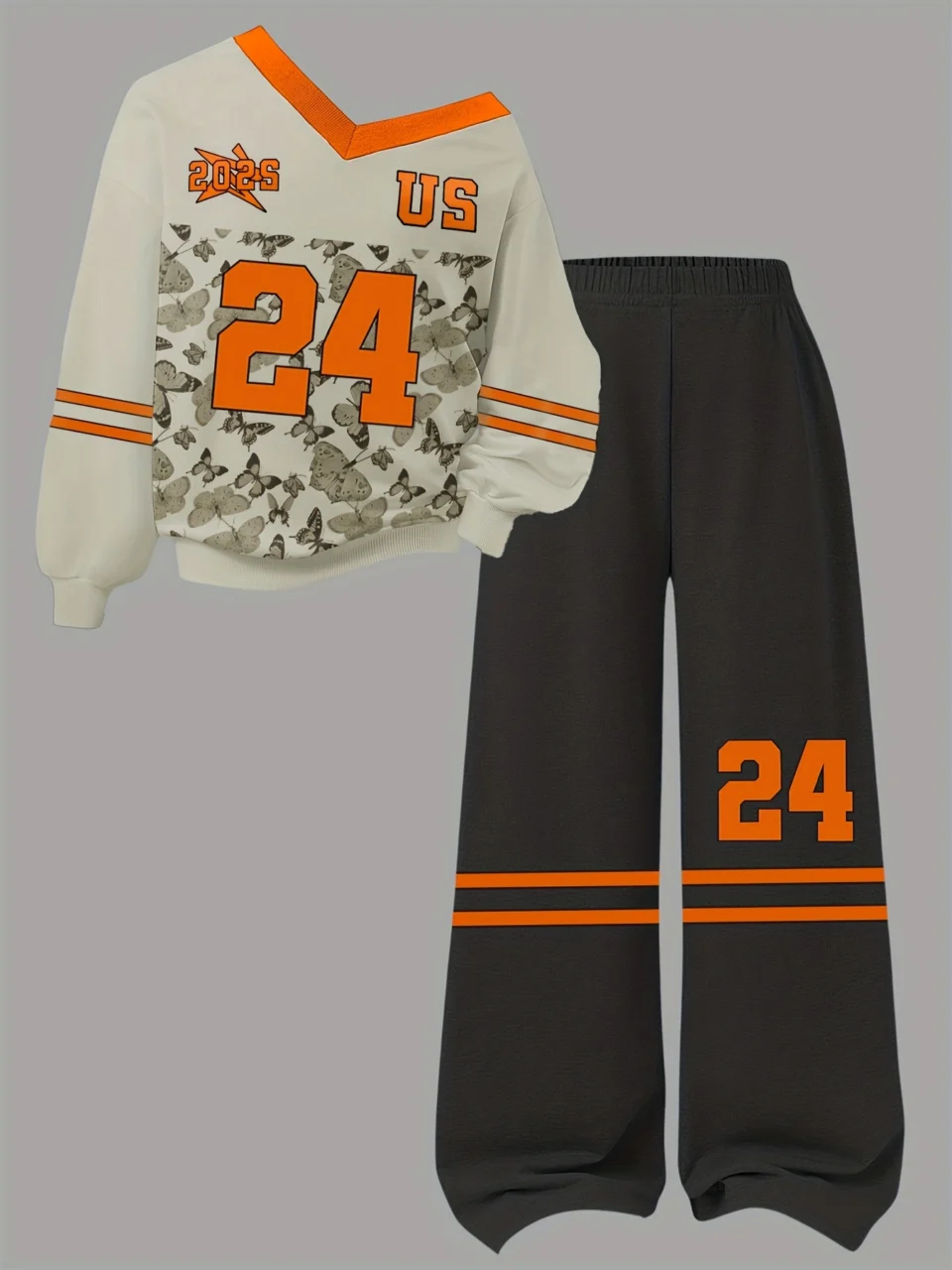 Girls Number Graphic Sweatshirt Pants 2-Piece Set Fall Winter